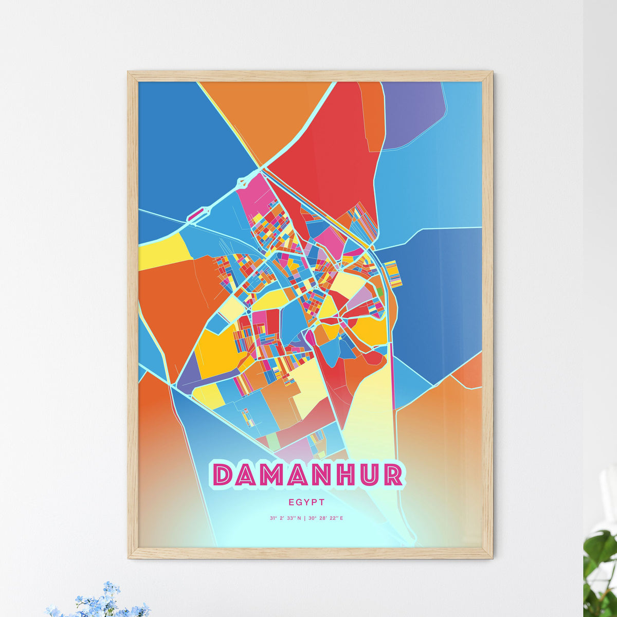 Colorful DAMANHUR EGYPT Fine Art Map Crazy Colors