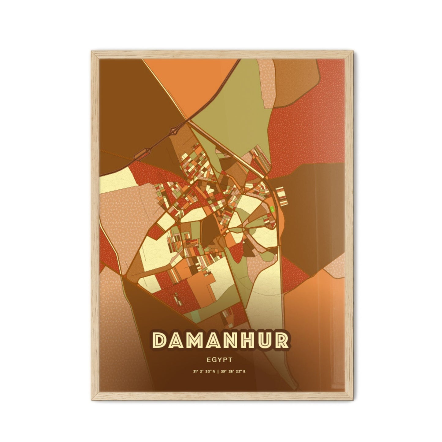 Colorful DAMANHUR EGYPT Fine Art Map Farmhouse