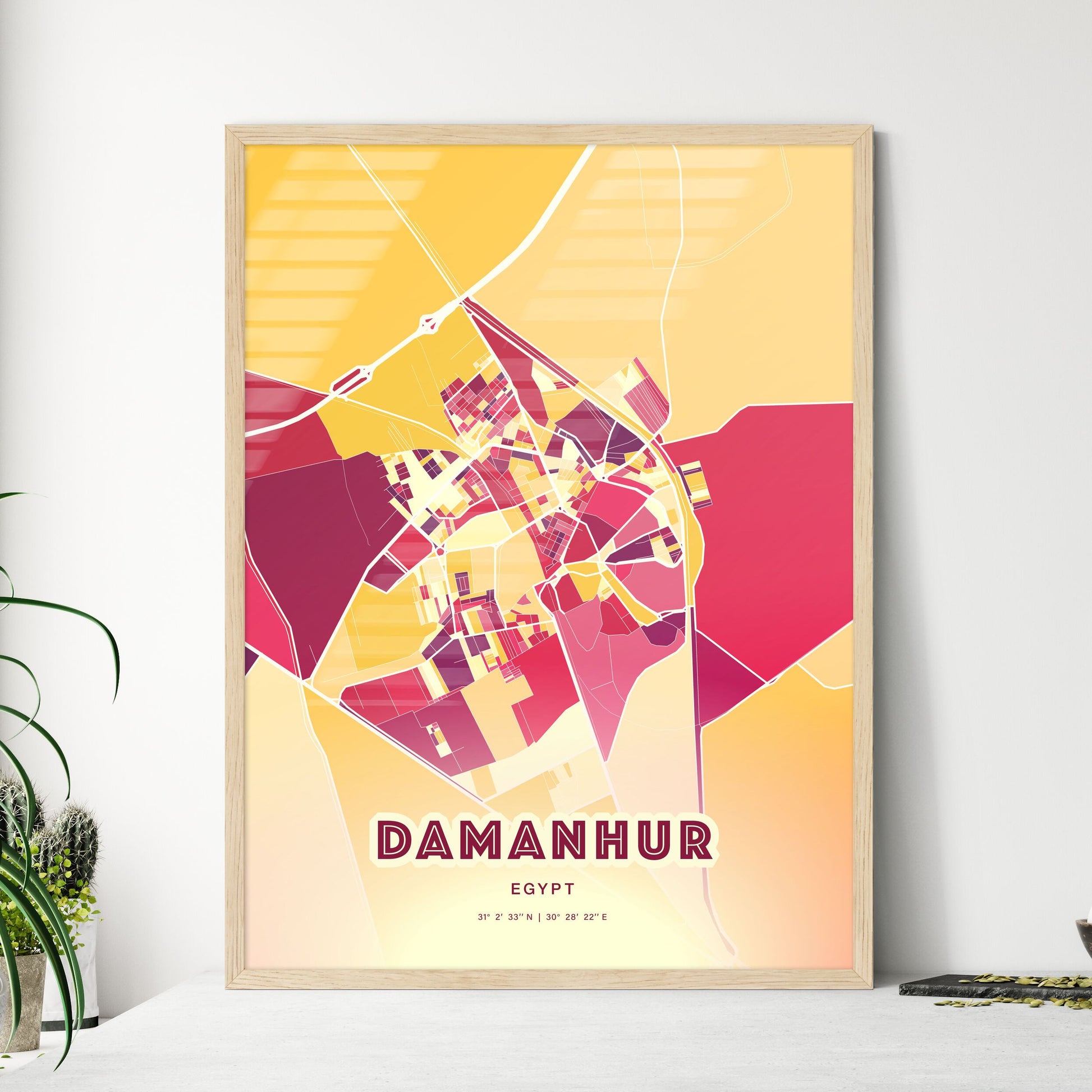 Colorful DAMANHUR EGYPT Fine Art Map Hot Red