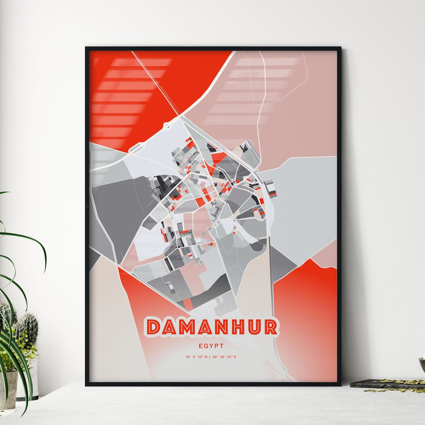 Colorful DAMANHUR EGYPT Fine Art Map Modern