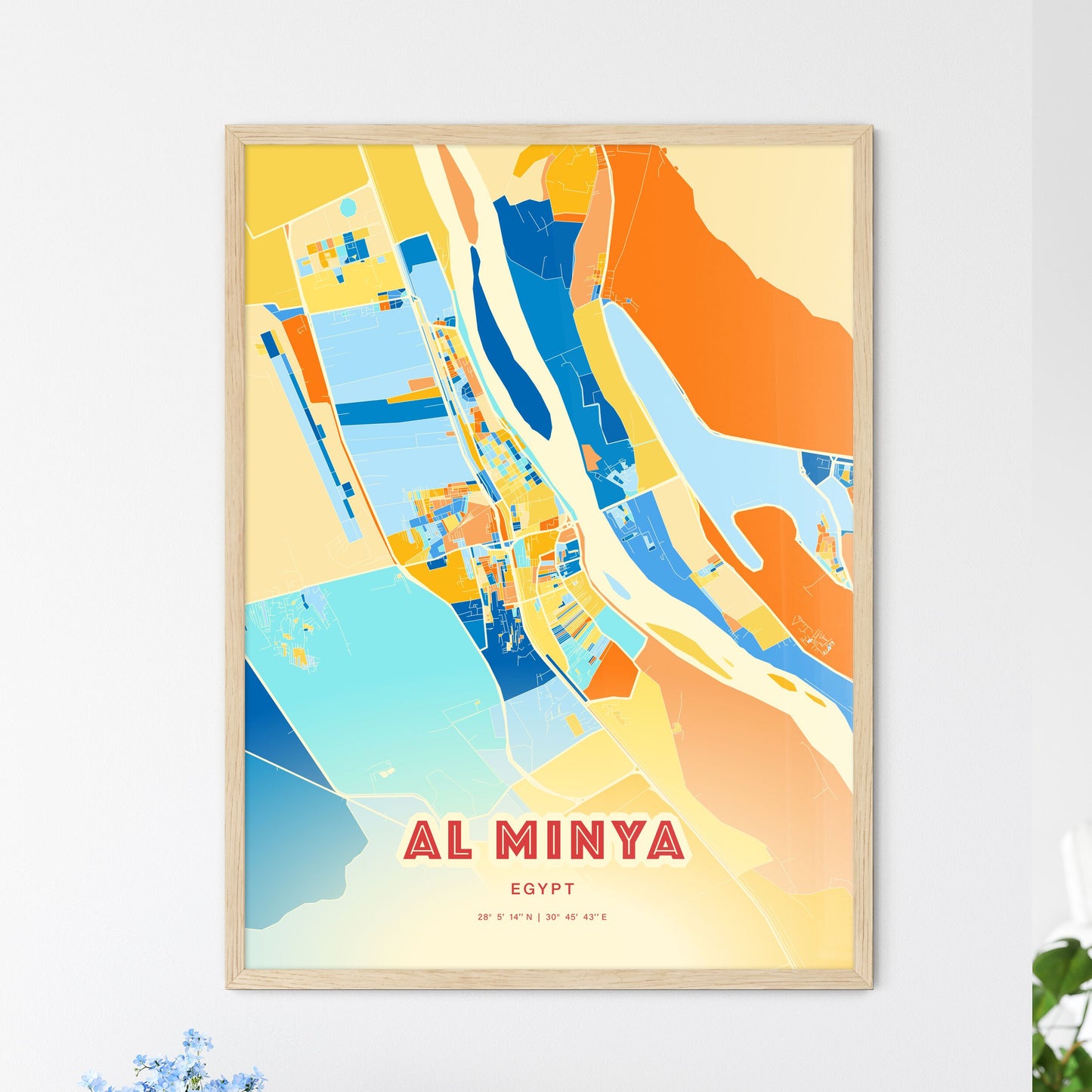 Colorful AL MINYA EGYPT Fine Art Map Blue Orange