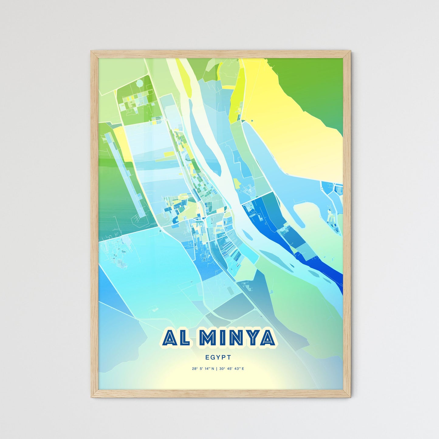 Colorful AL MINYA EGYPT Fine Art Map Cool Blue