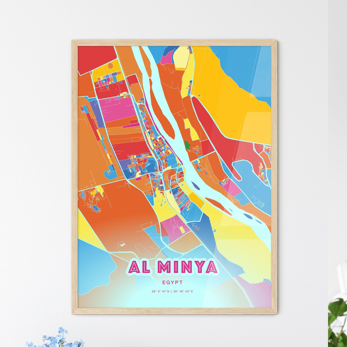 Colorful AL MINYA EGYPT Fine Art Map Crazy Colors