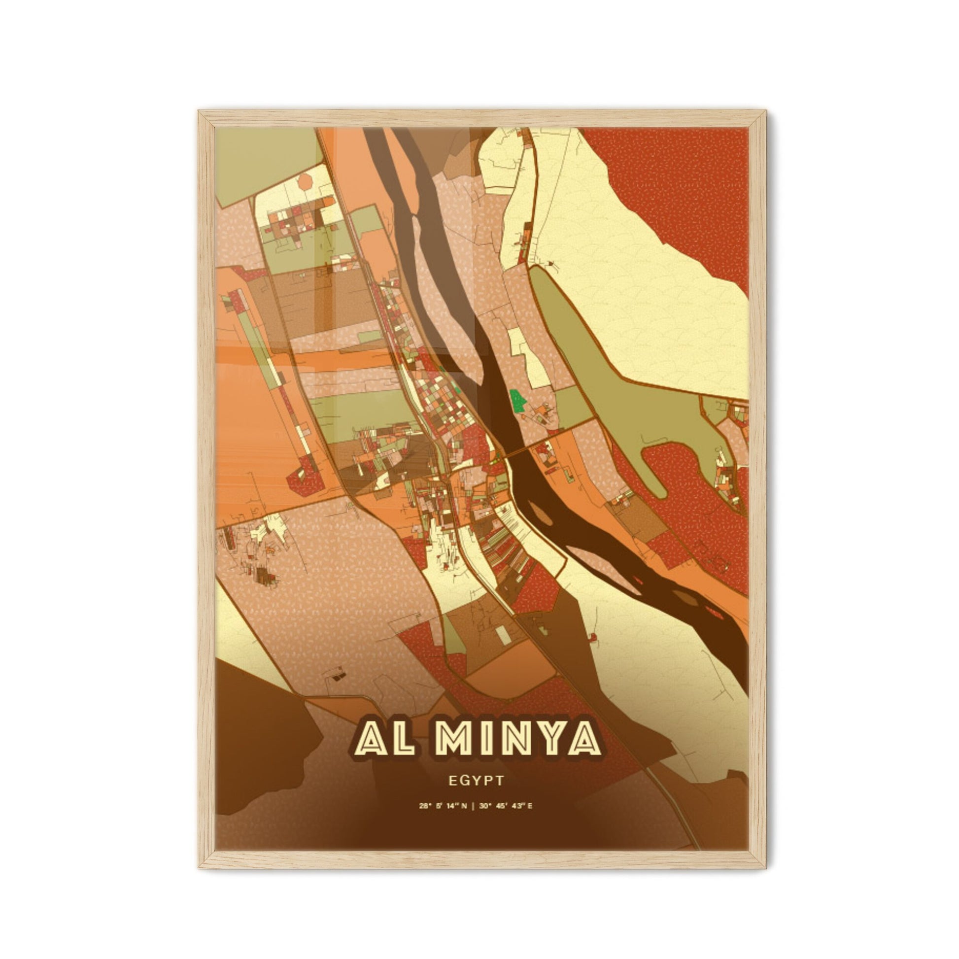 Colorful AL MINYA EGYPT Fine Art Map Farmhouse