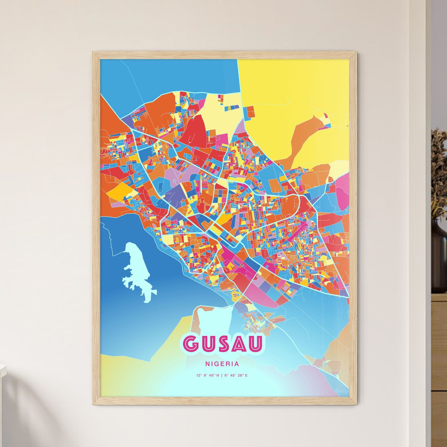 Colorful GUSAU NIGERIA Fine Art Map Crazy Colors