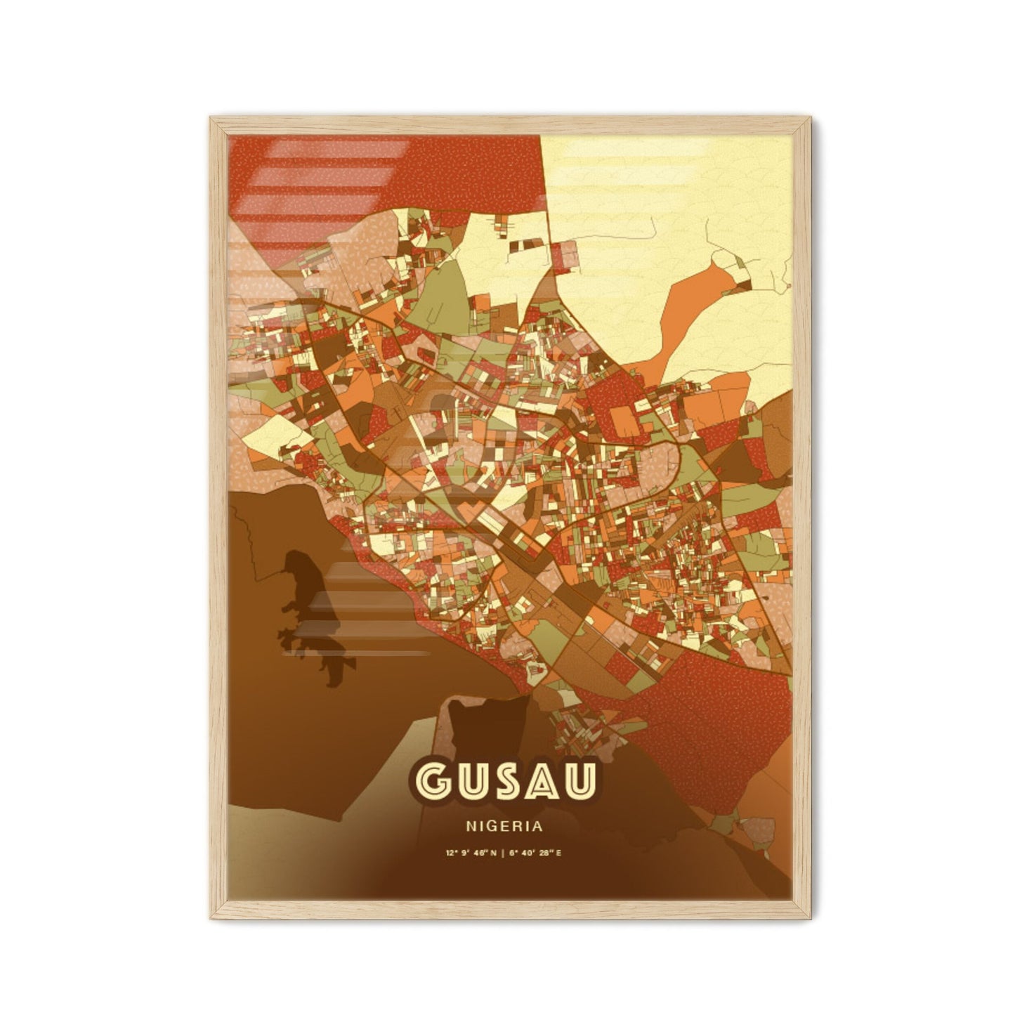 Colorful GUSAU NIGERIA Fine Art Map Farmhouse