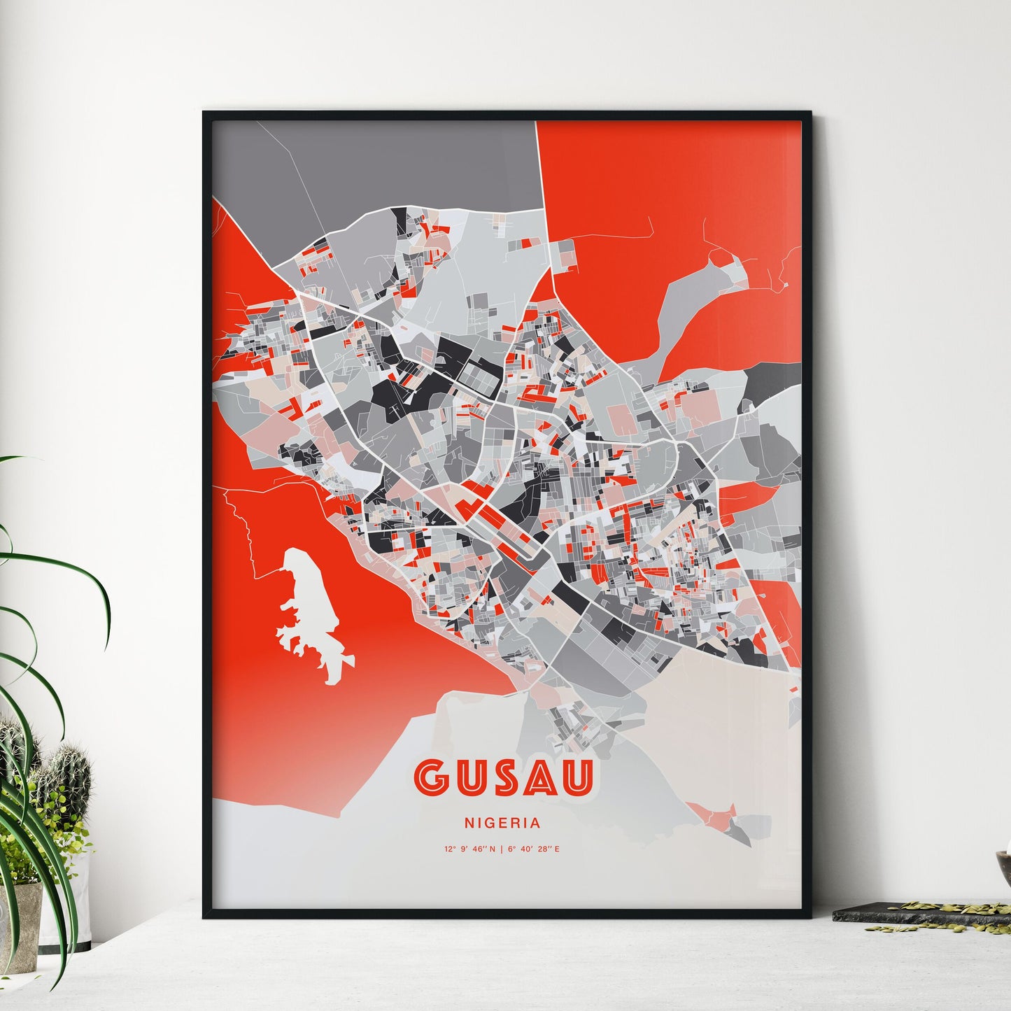 Colorful GUSAU NIGERIA Fine Art Map Modern