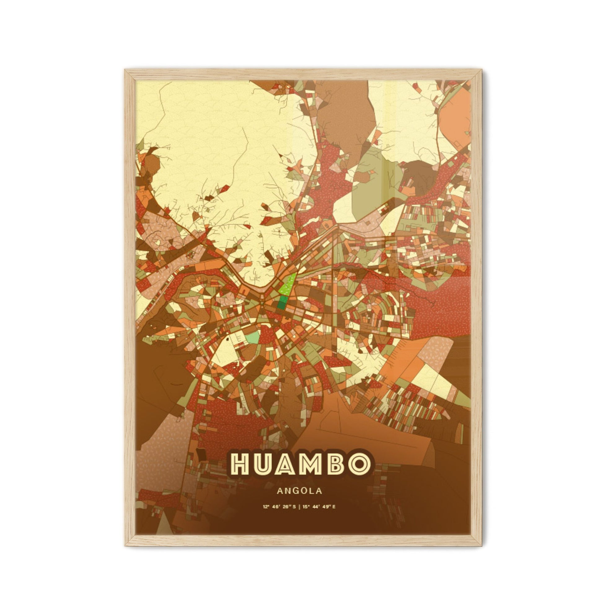 Colorful HUAMBO ANGOLA Fine Art Map Farmhouse