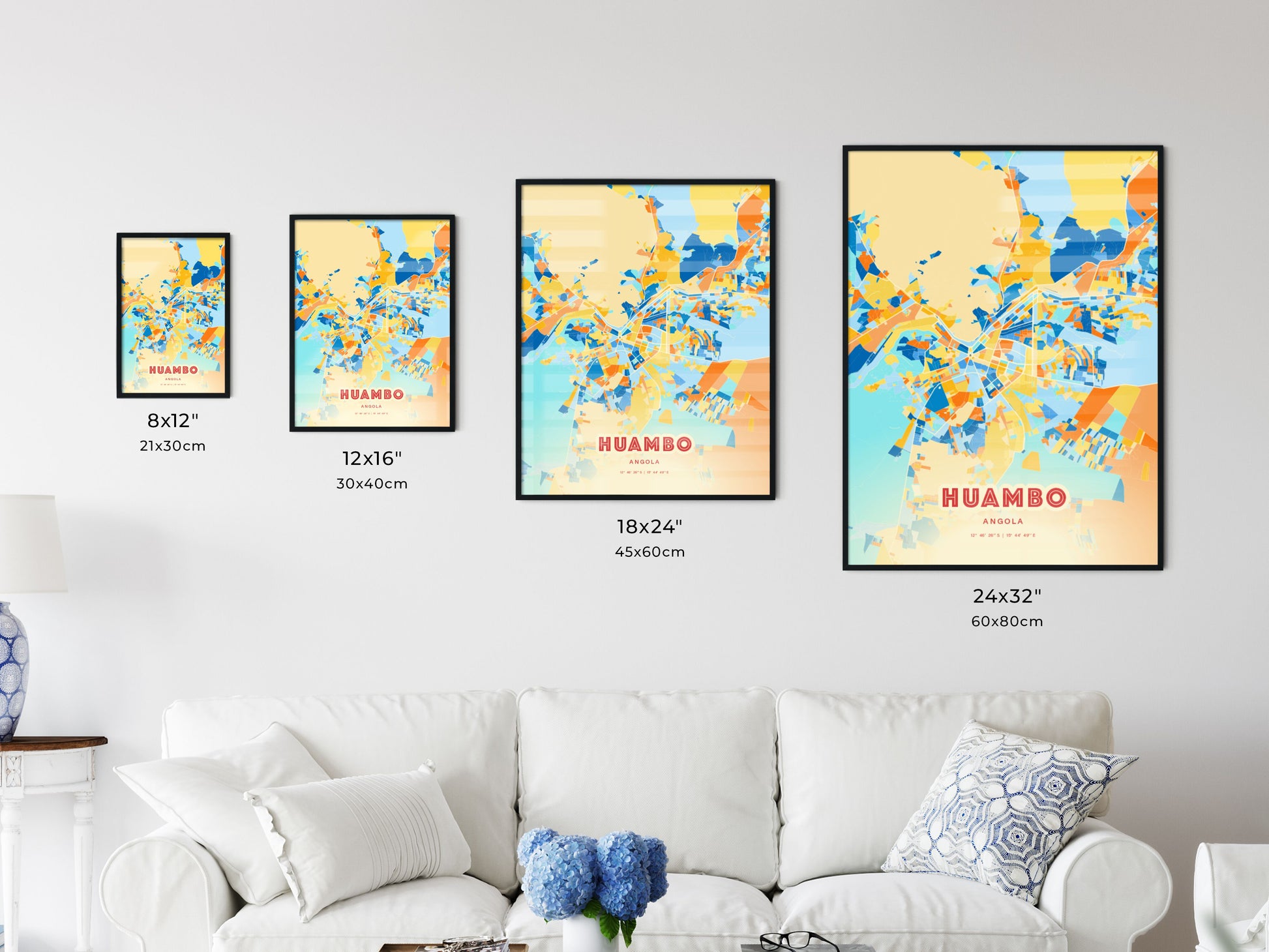 Colorful HUAMBO ANGOLA Fine Art Map