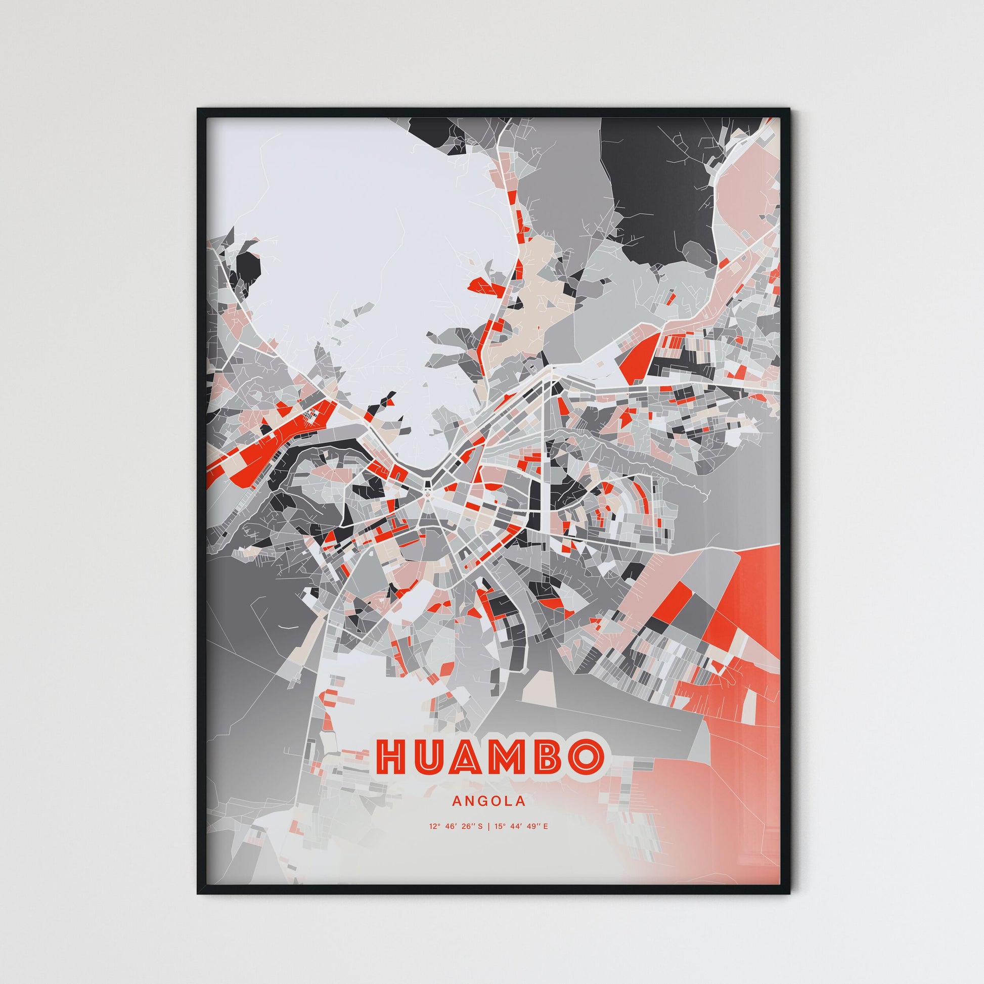 Colorful HUAMBO ANGOLA Fine Art Map Modern