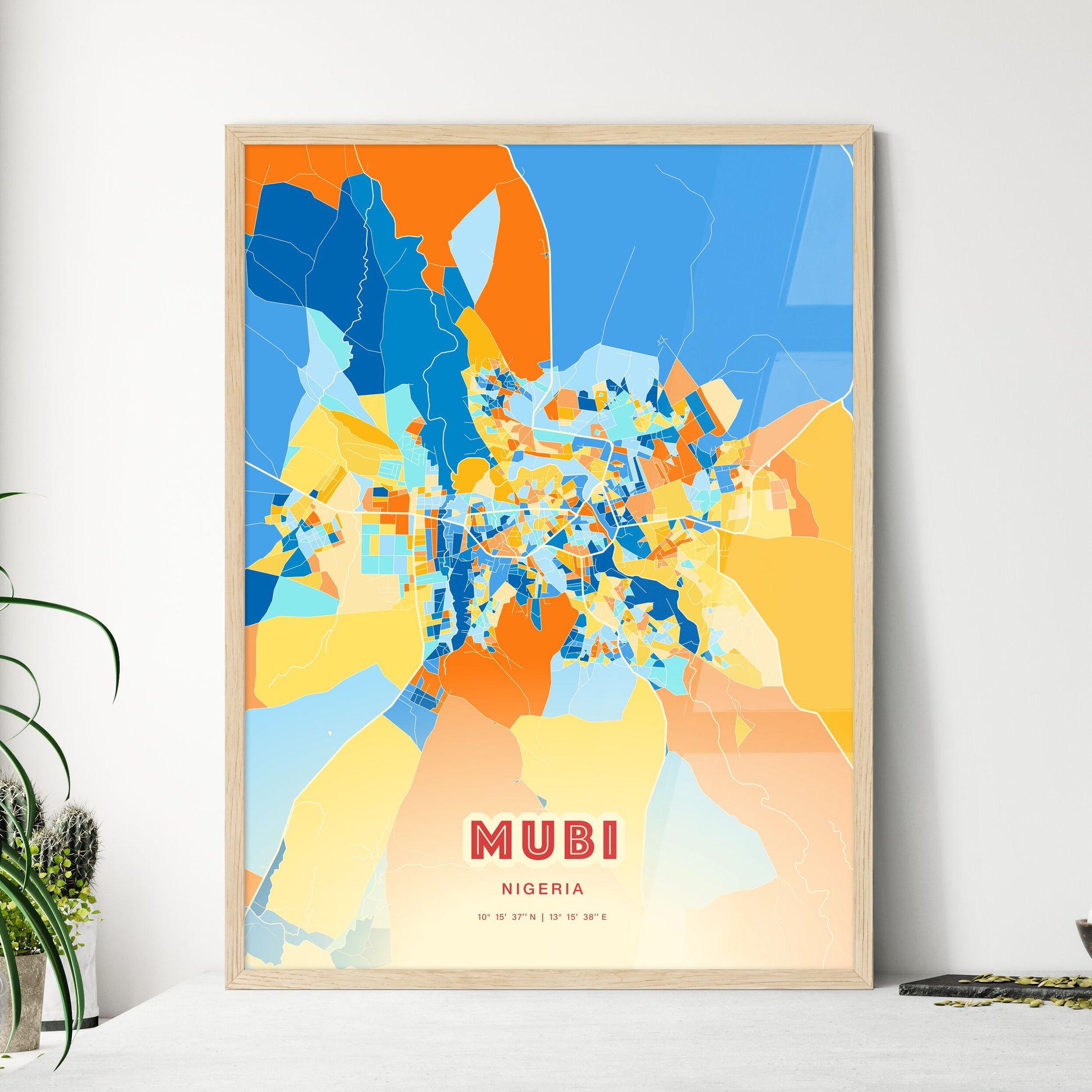 Colorful MUBI NIGERIA Fine Art Map Blue Orange