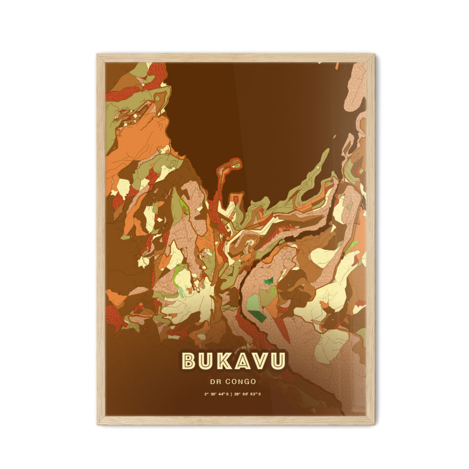 Colorful BUKAVU DR CONGO Fine Art Map Farmhouse