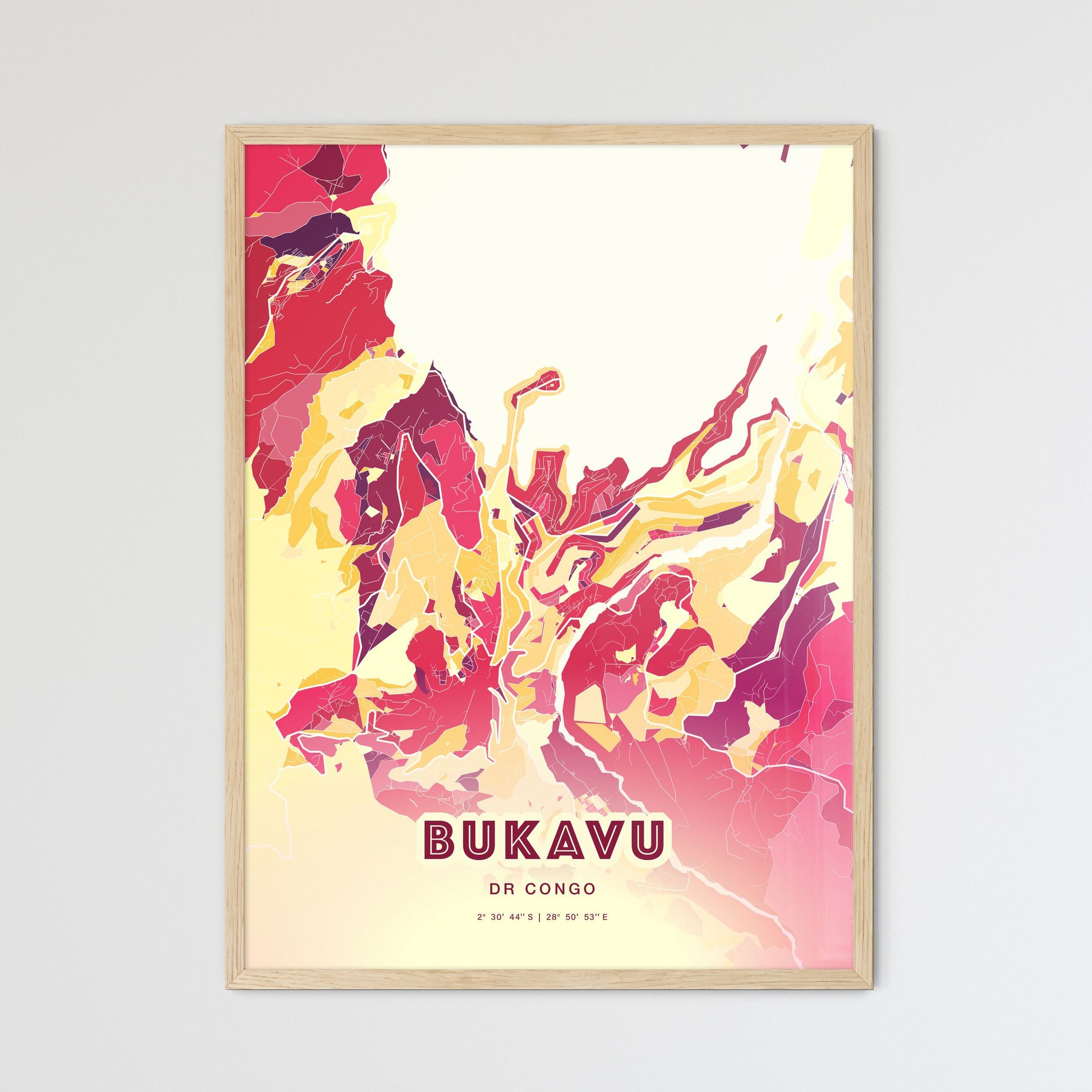 Colorful BUKAVU DR CONGO Fine Art Map Hot Red