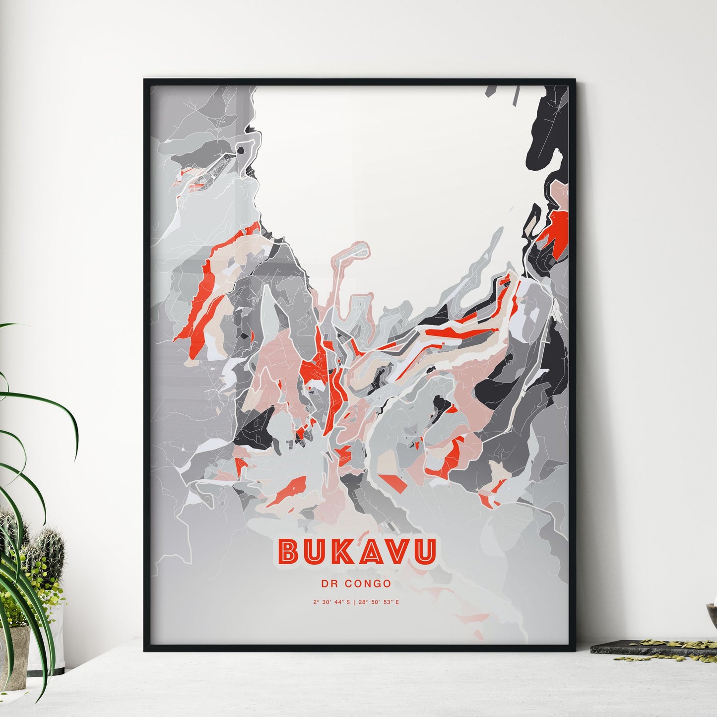 Colorful BUKAVU DR CONGO Fine Art Map Modern