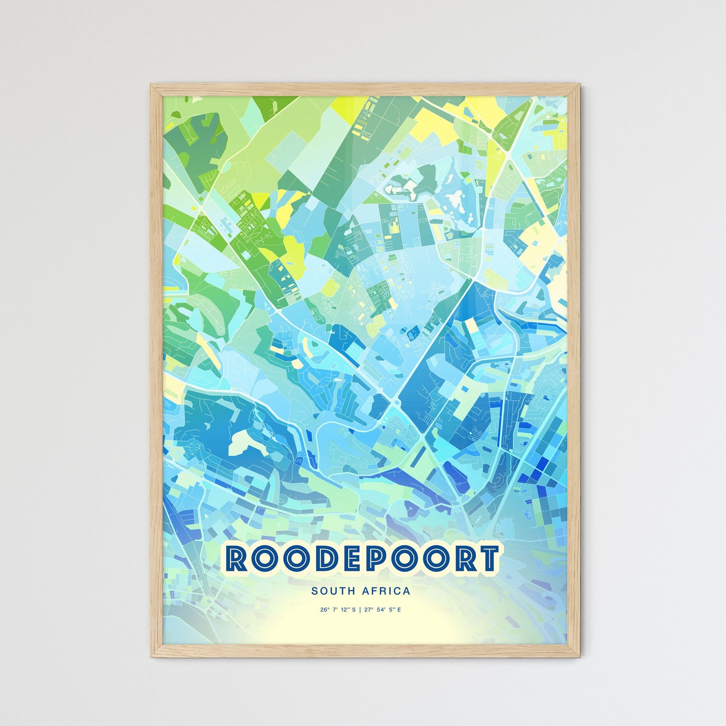 Colorful ROODEPOORT SOUTH AFRICA Fine Art Map Cool Blue