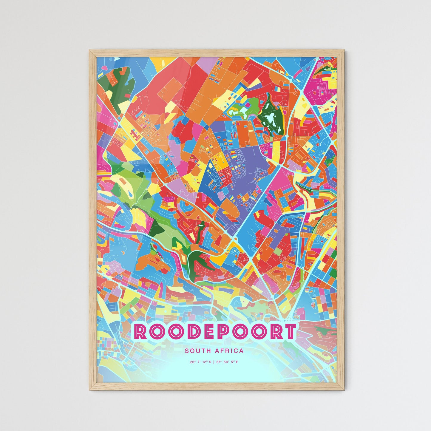 Colorful ROODEPOORT SOUTH AFRICA Fine Art Map Crazy Colors