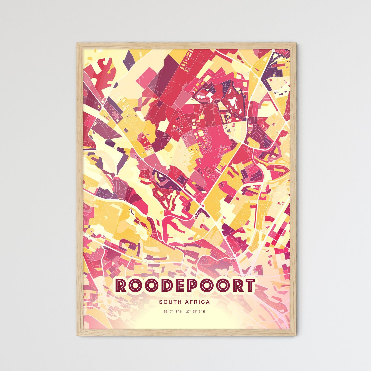 Colorful ROODEPOORT SOUTH AFRICA Fine Art Map Hot Red