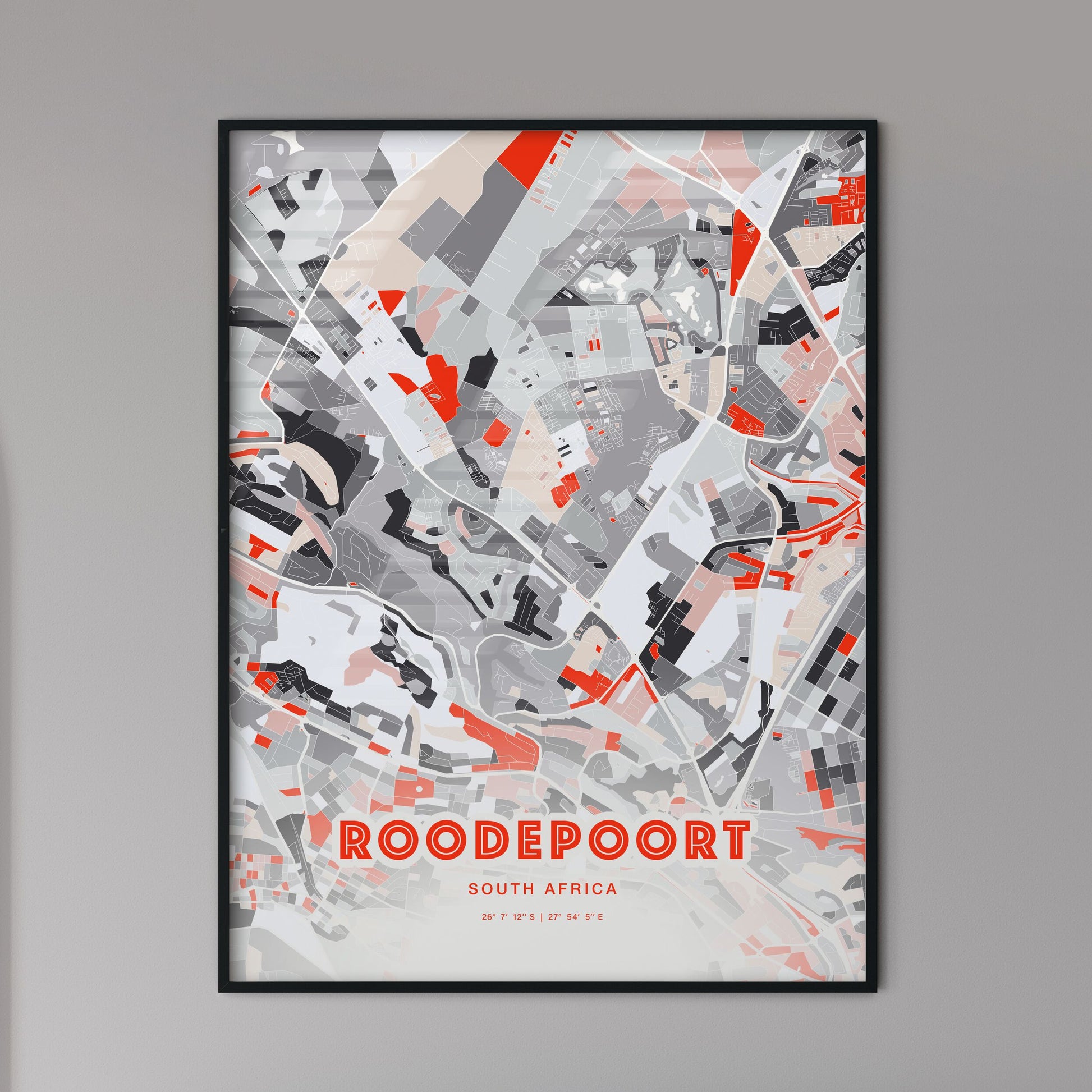 Colorful ROODEPOORT SOUTH AFRICA Fine Art Map Modern