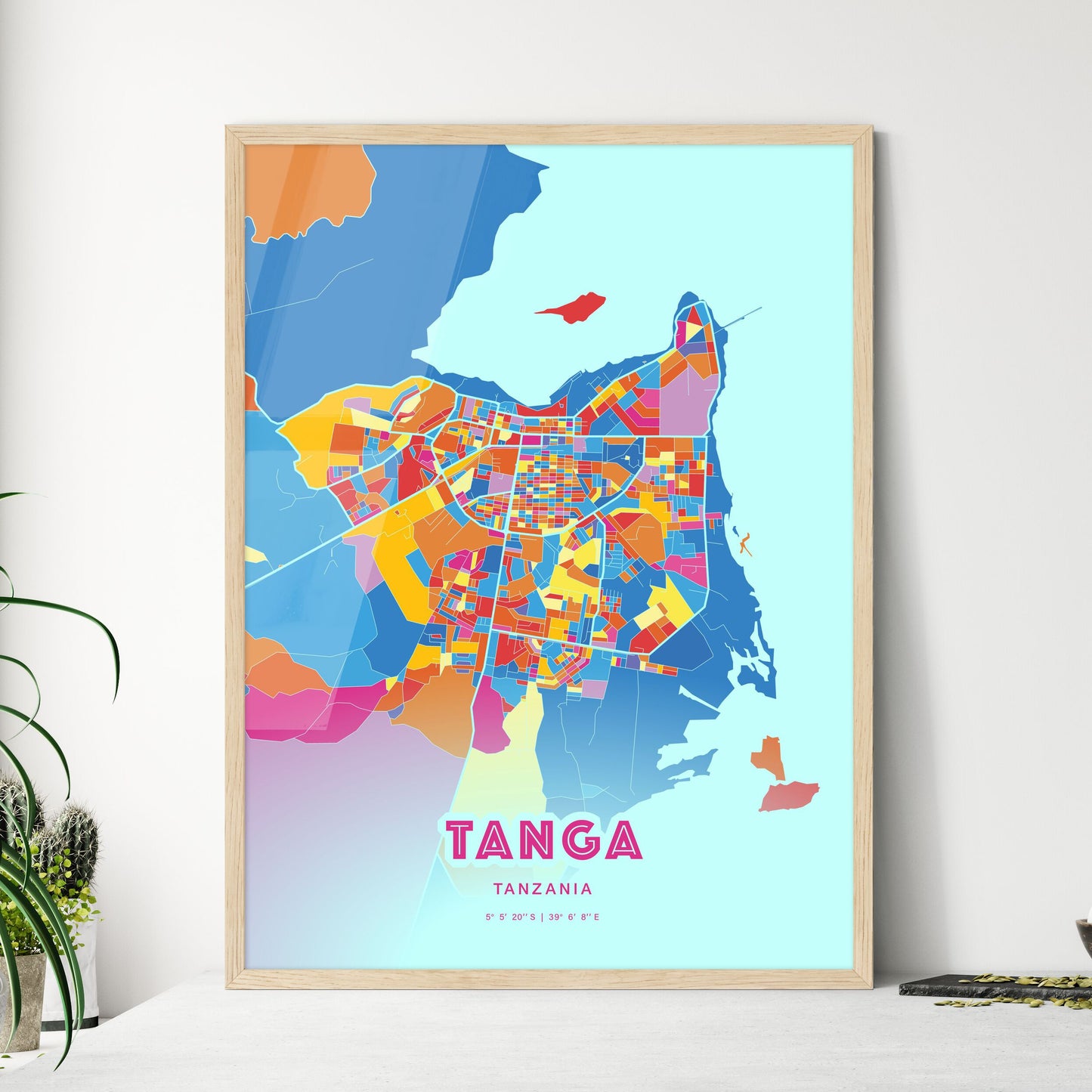 Colorful TANGA TANZANIA Fine Art Map Crazy Colors