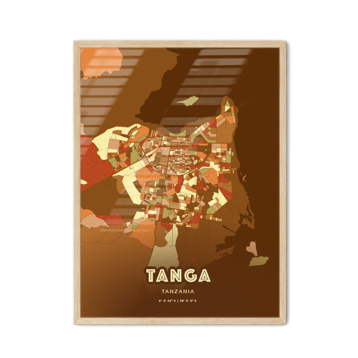 Colorful TANGA TANZANIA Fine Art Map Farmhouse