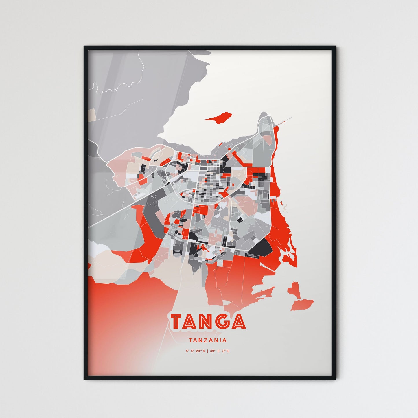 Colorful TANGA TANZANIA Fine Art Map Modern