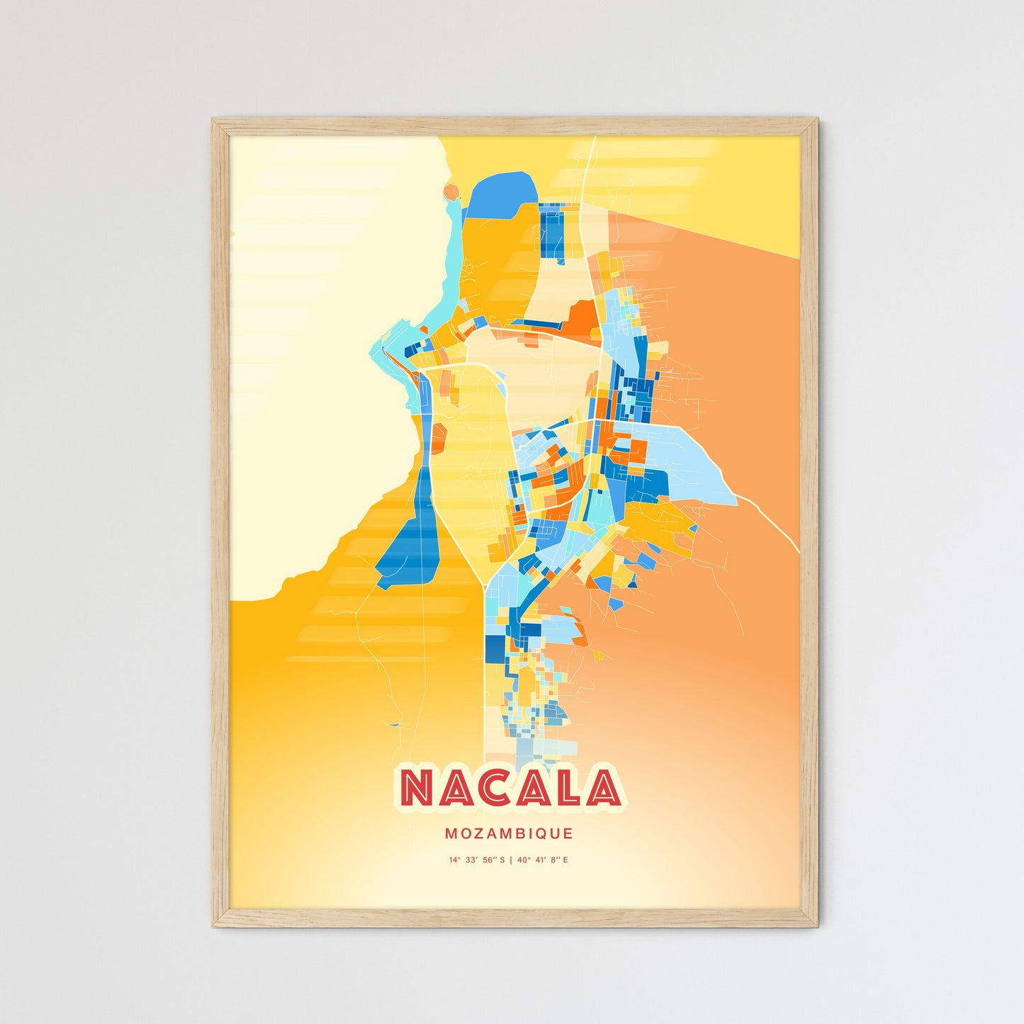 Colorful NACALA MOZAMBIQUE Fine Art Map Blue Orange