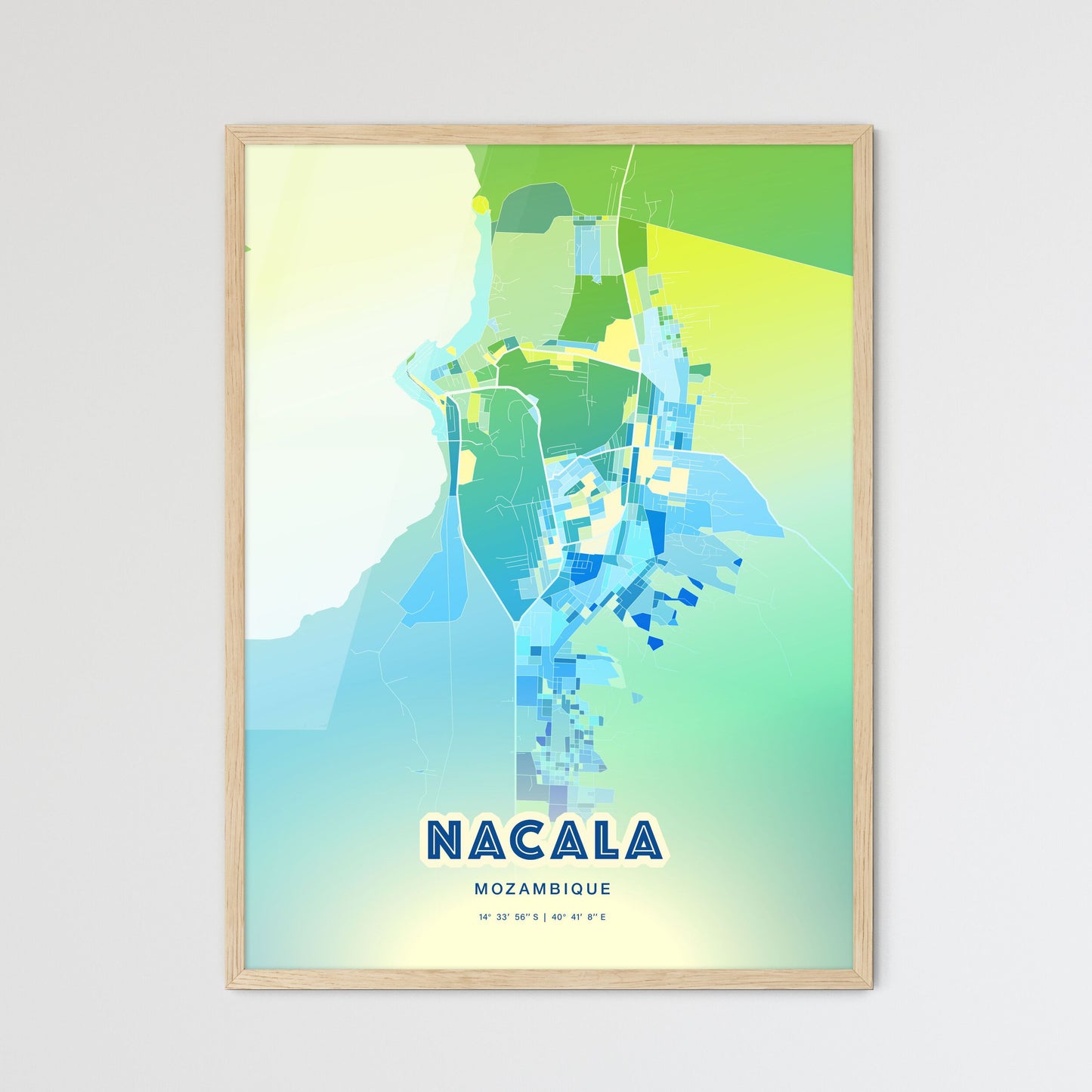 Colorful NACALA MOZAMBIQUE Fine Art Map Cool Blue