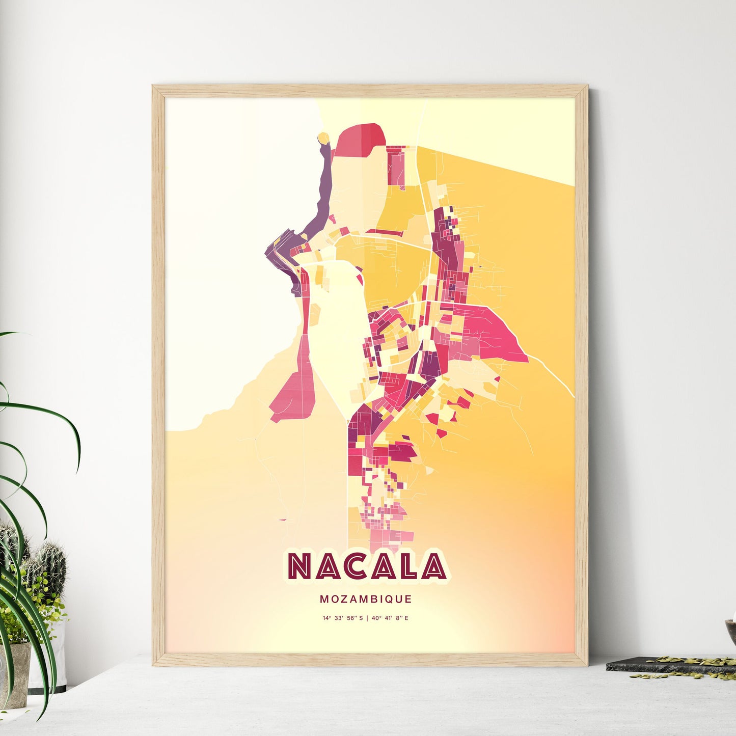 Colorful NACALA MOZAMBIQUE Fine Art Map Hot Red