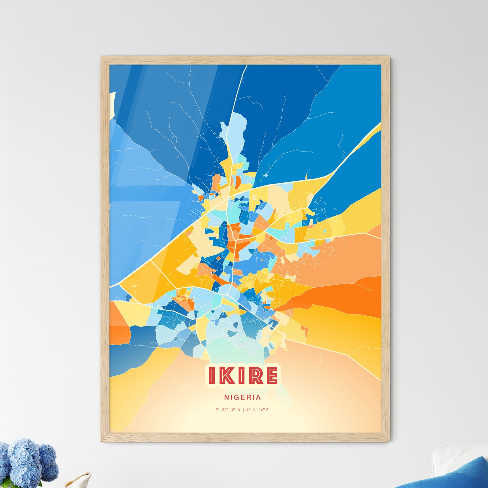 Colorful IKIRE NIGERIA Fine Art Map Blue Orange