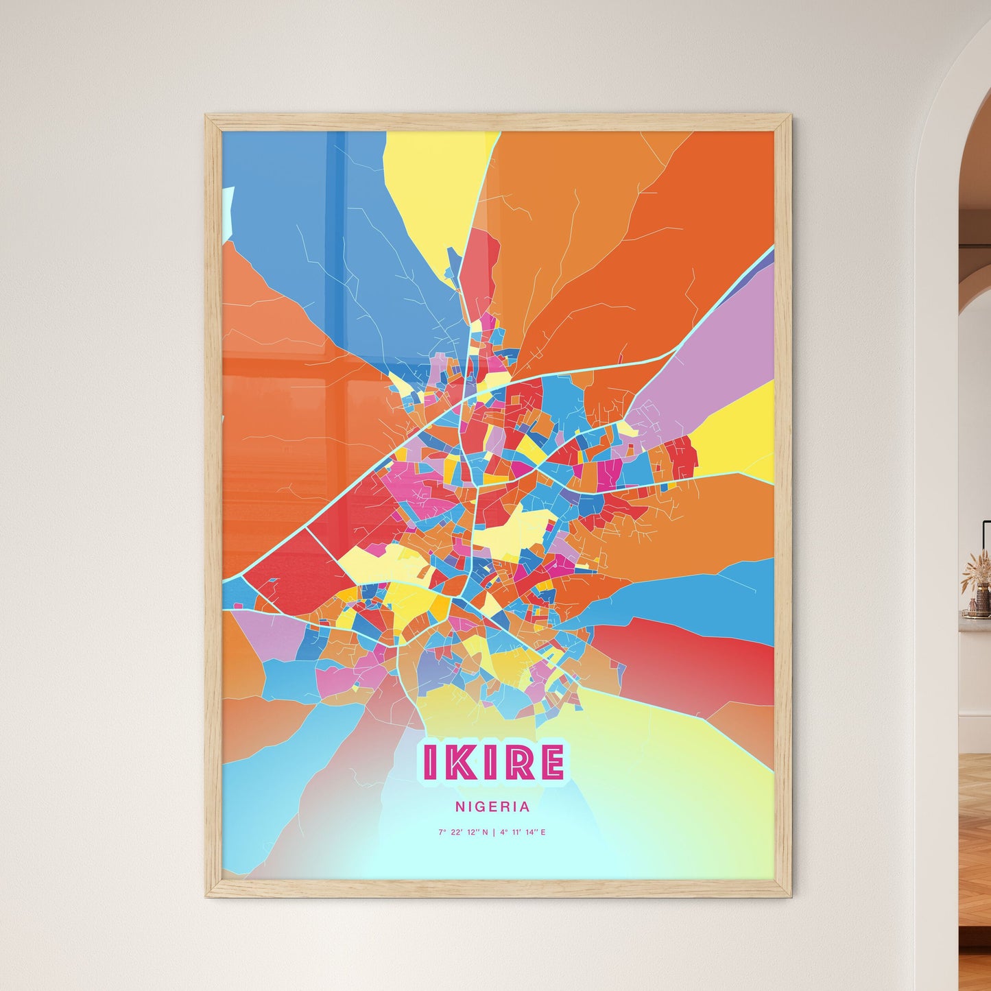 Colorful IKIRE NIGERIA Fine Art Map Crazy Colors