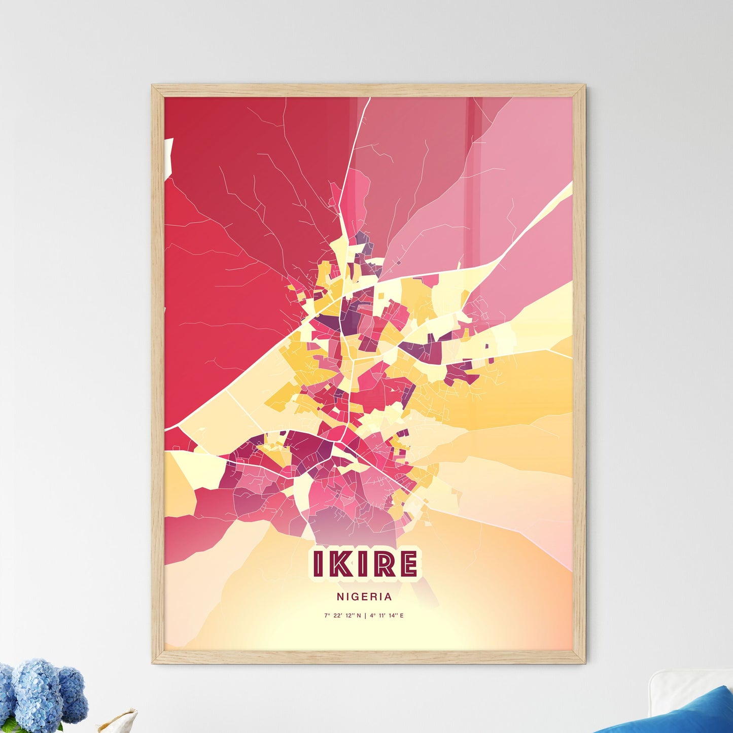 Colorful IKIRE NIGERIA Fine Art Map Hot Red