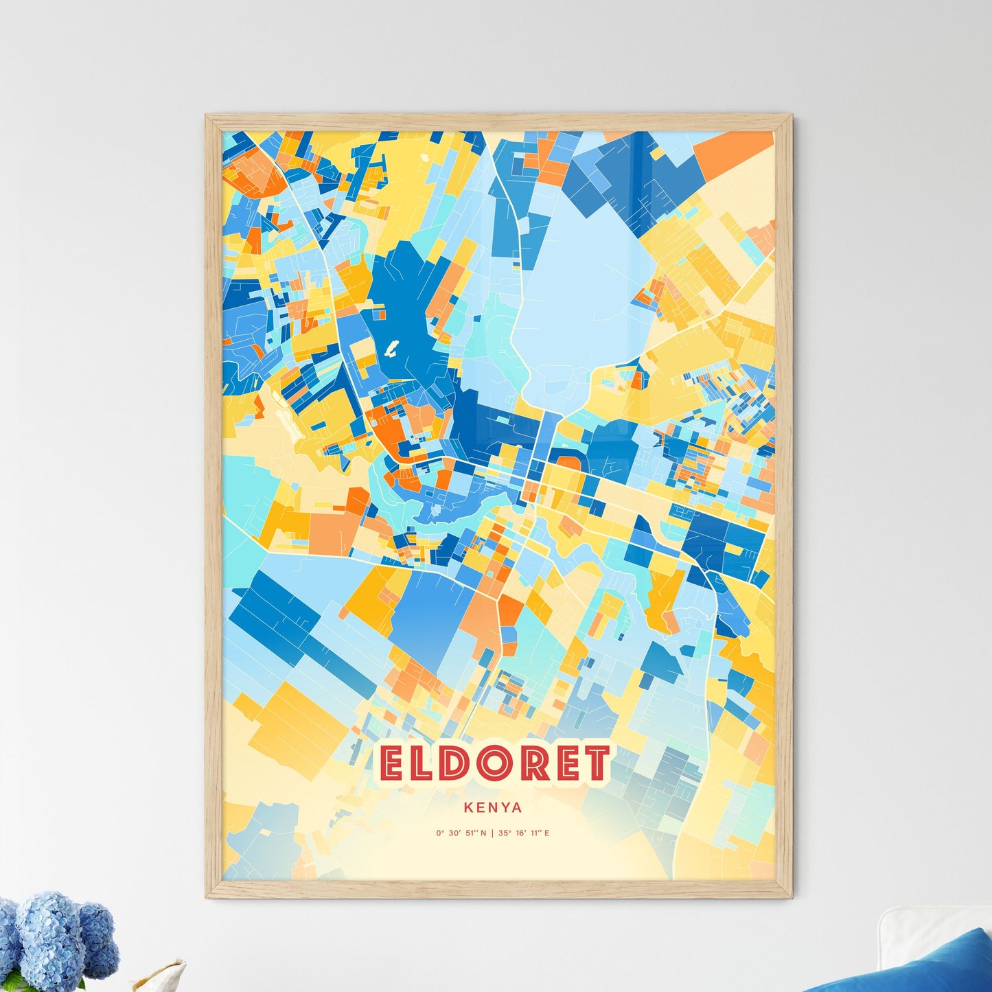 Colorful ELDORET KENYA Fine Art Map Blue Orange