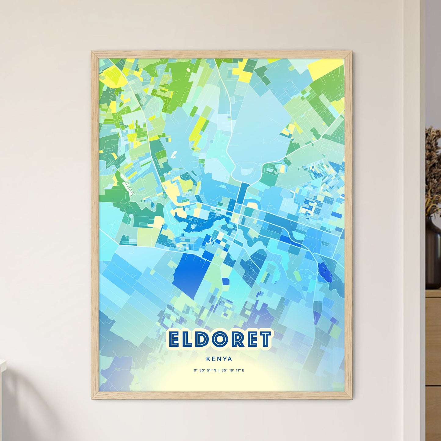 Colorful ELDORET KENYA Fine Art Map Cool Blue