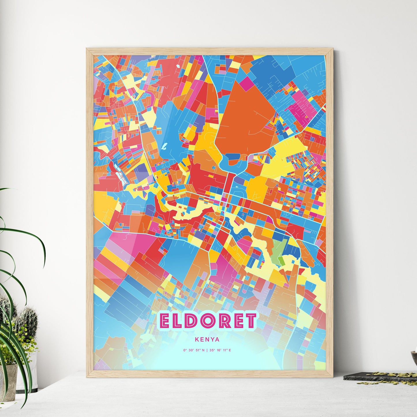 Colorful ELDORET KENYA Fine Art Map Crazy Colors