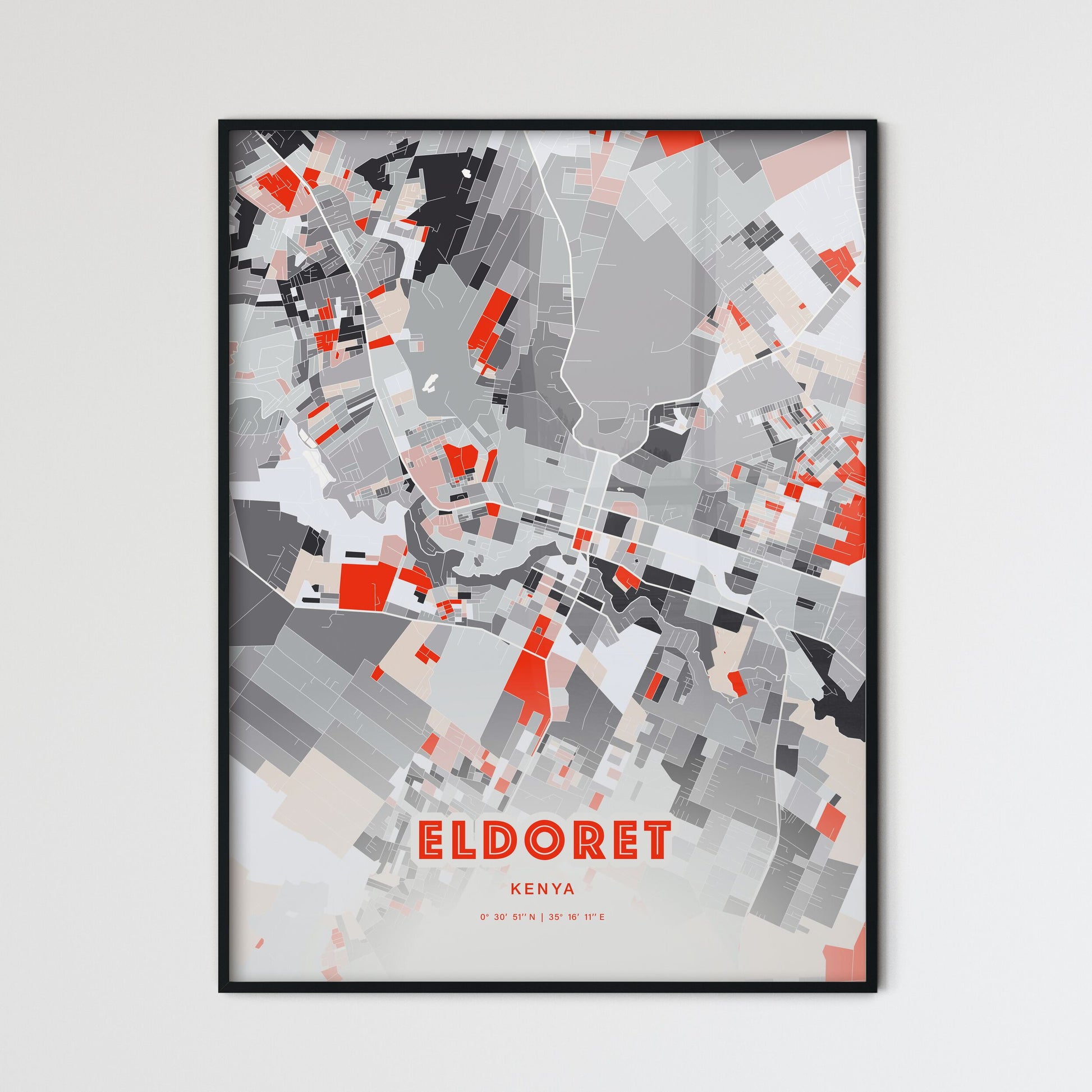 Colorful ELDORET KENYA Fine Art Map Modern