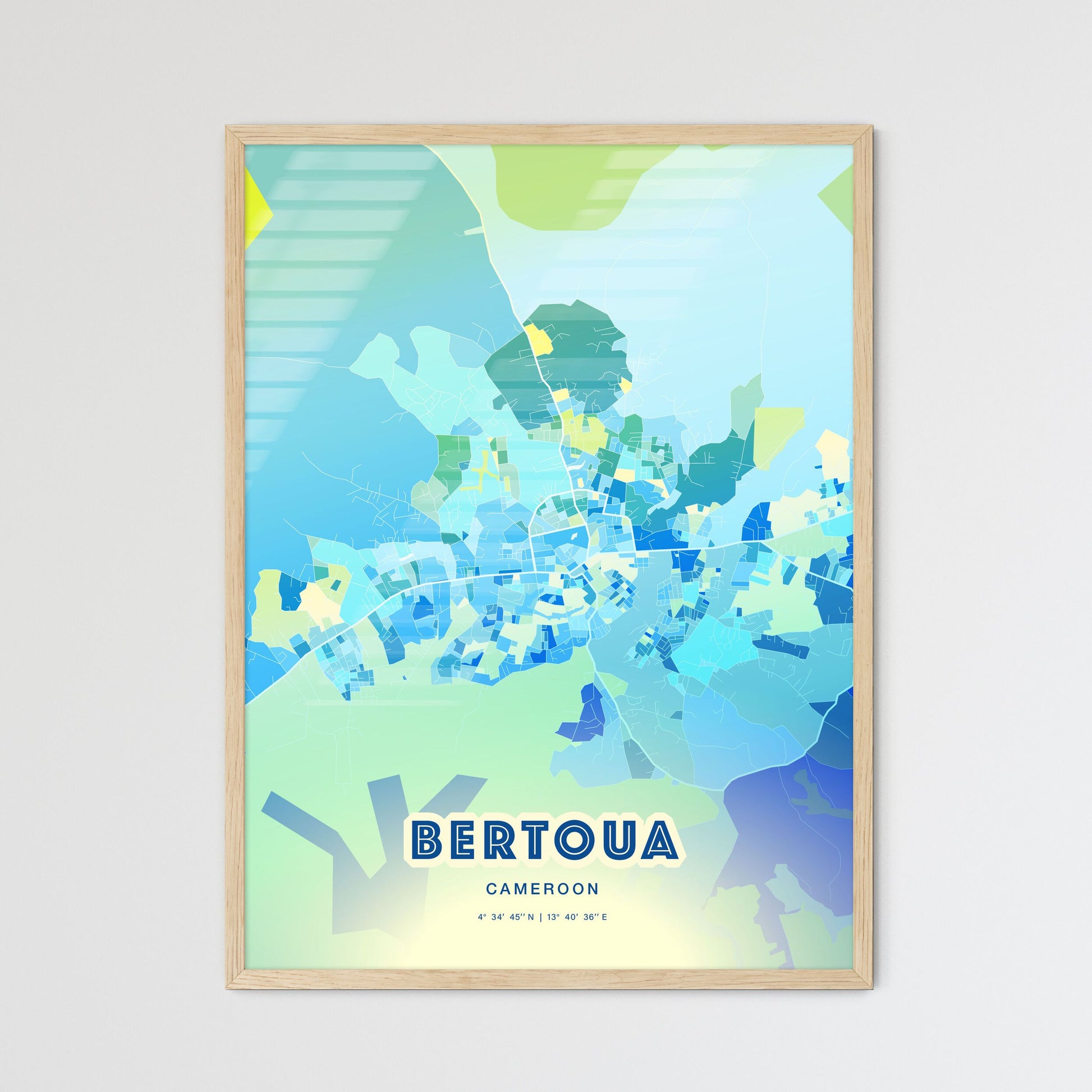 Colorful BERTOUA CAMEROON Fine Art Map Cool Blue