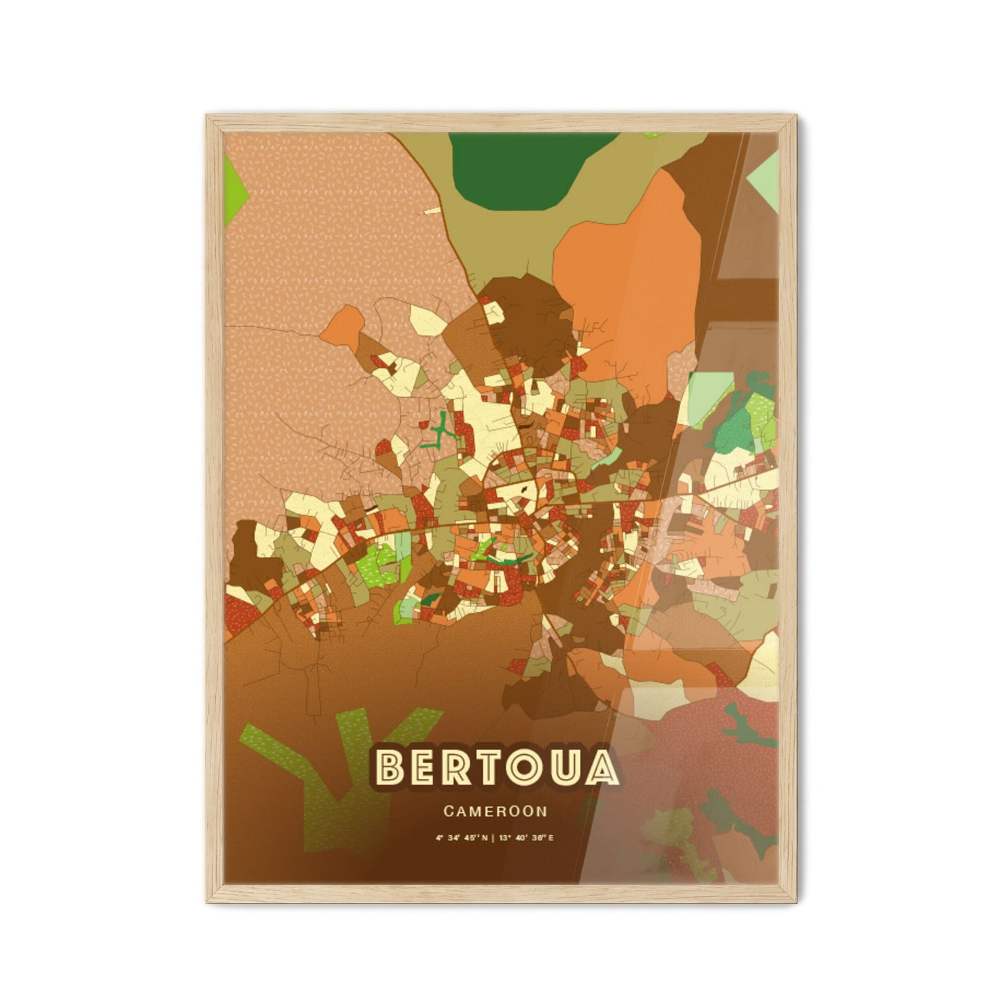 Colorful BERTOUA CAMEROON Fine Art Map Farmhouse