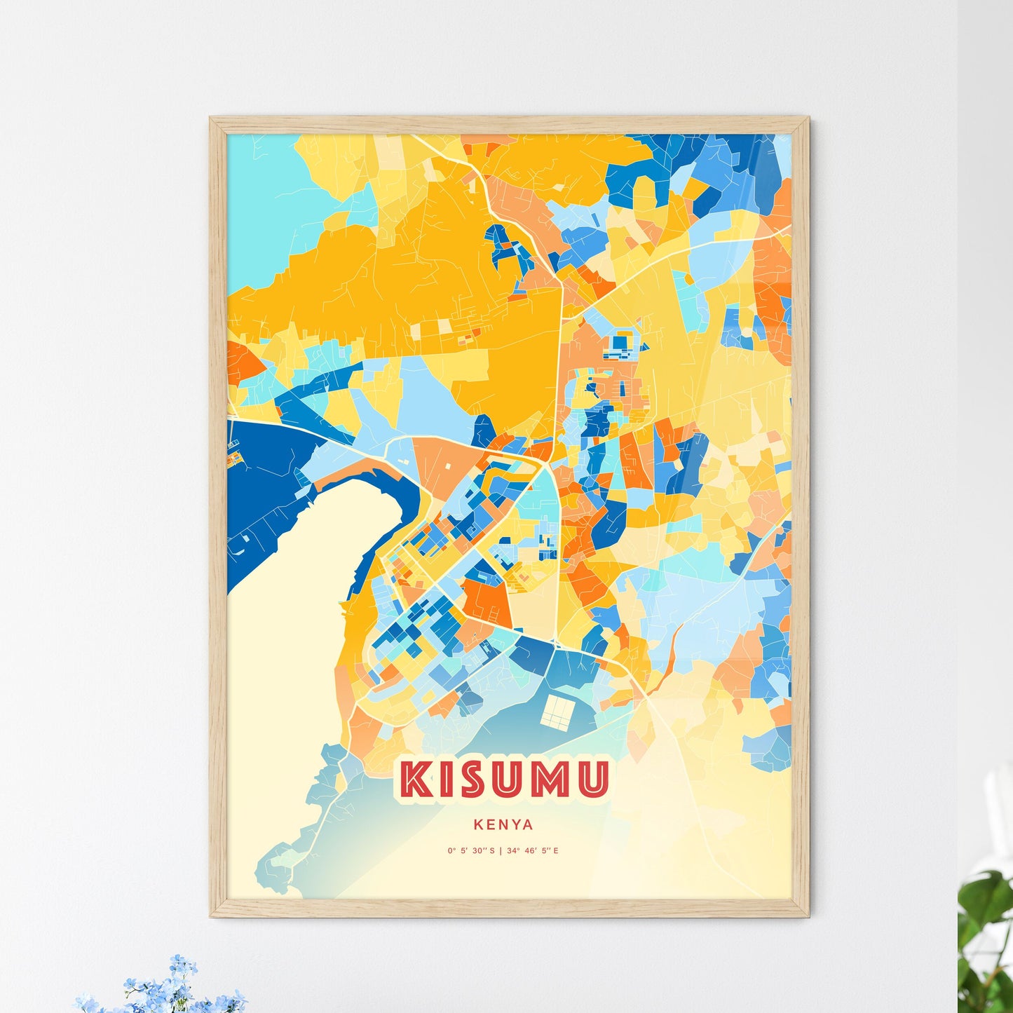 Colorful KISUMU KENYA Fine Art Map Blue Orange