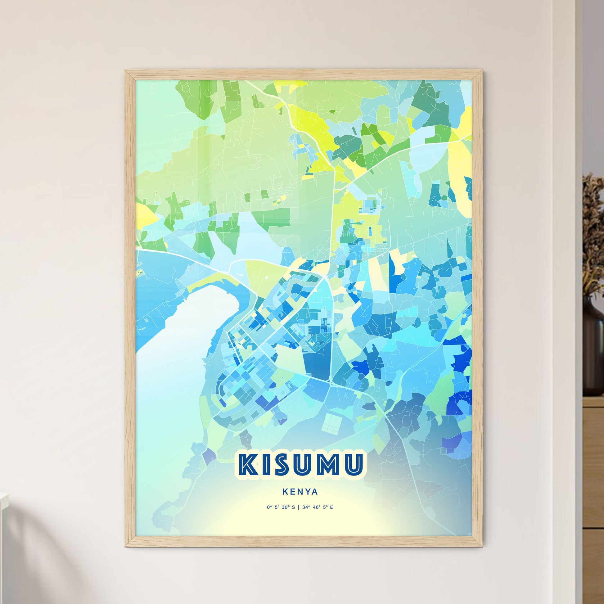 Colorful KISUMU KENYA Fine Art Map Cool Blue