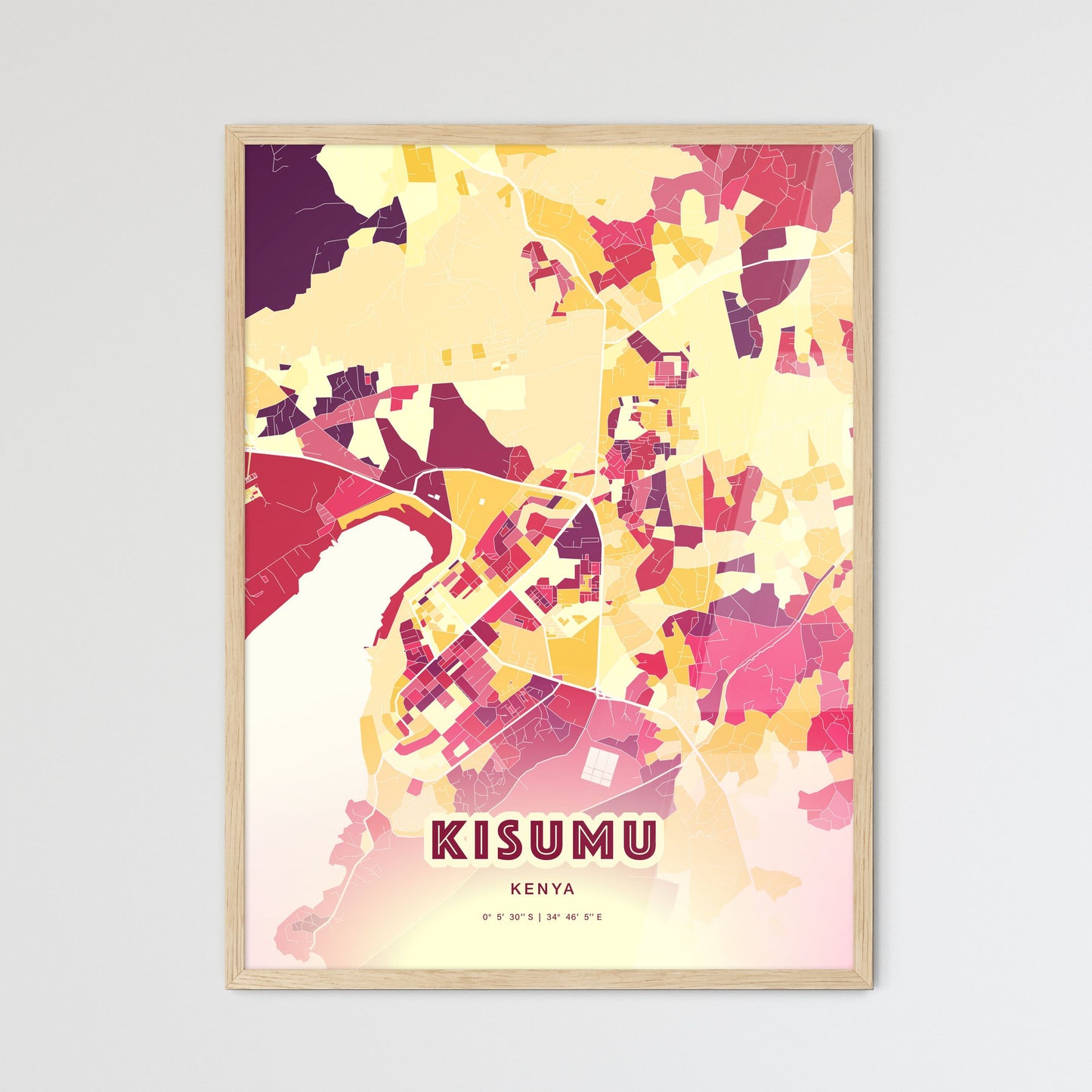 Colorful KISUMU KENYA Fine Art Map Hot Red