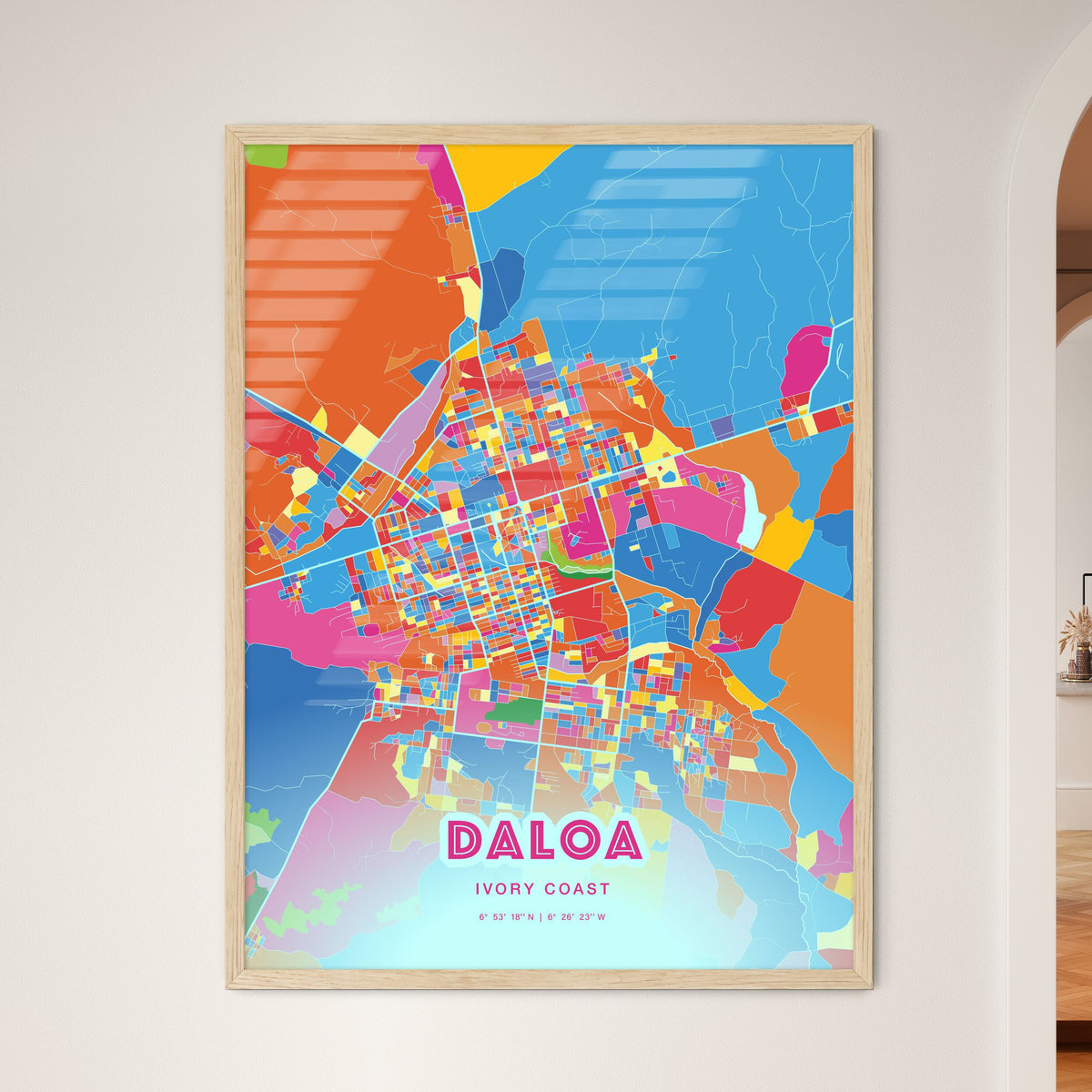 Colorful DALOA IVORY COAST Fine Art Map Crazy Colors