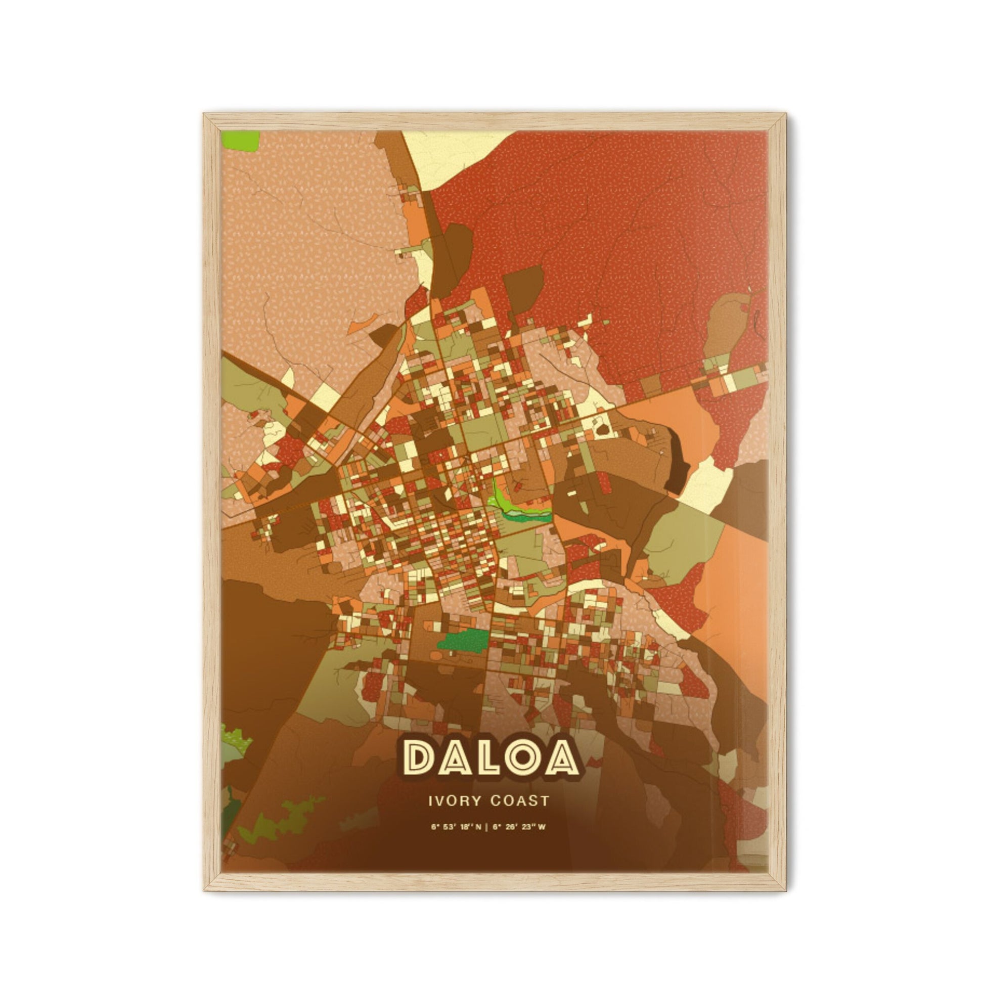 Colorful DALOA IVORY COAST Fine Art Map Farmhouse