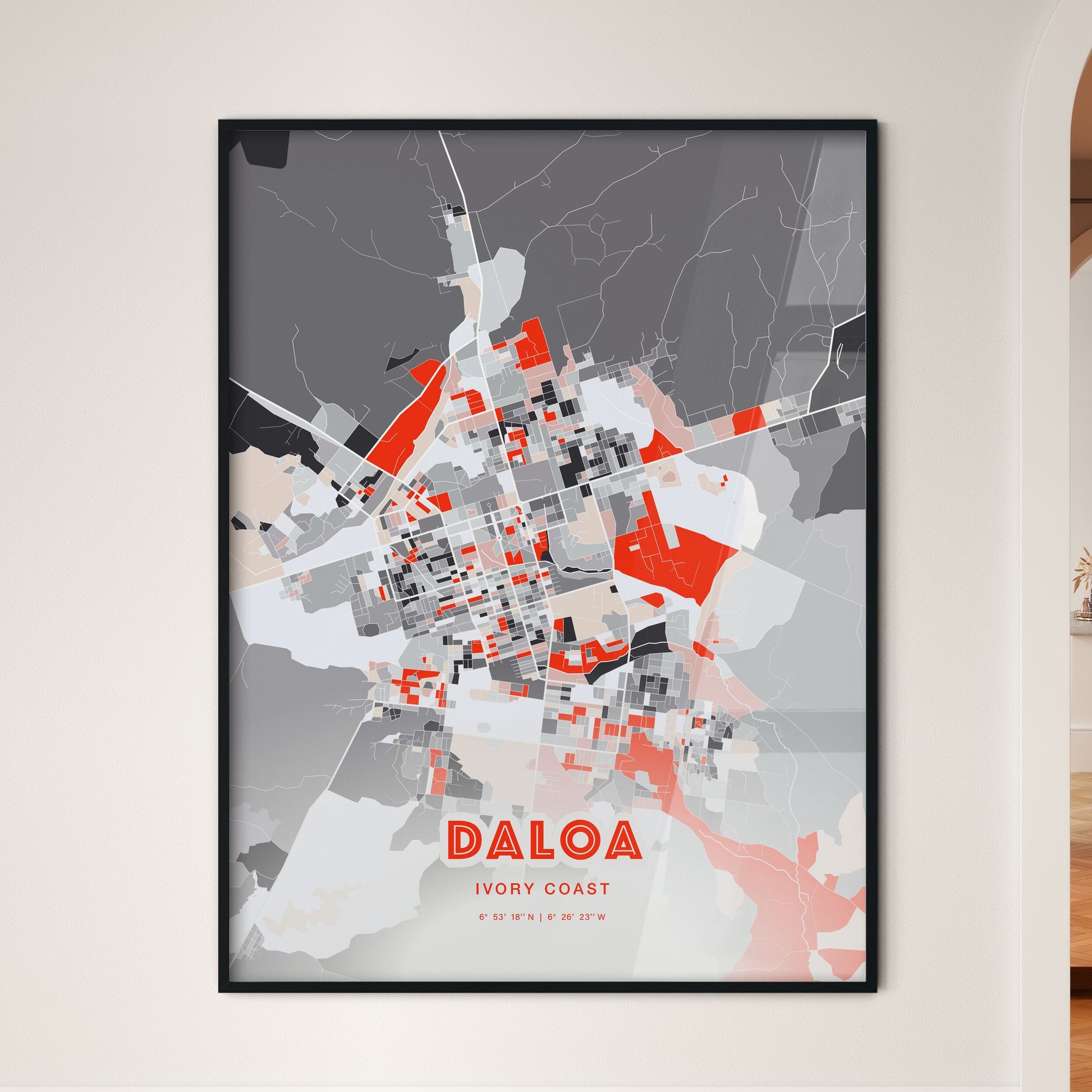 Colorful DALOA IVORY COAST Fine Art Map Modern