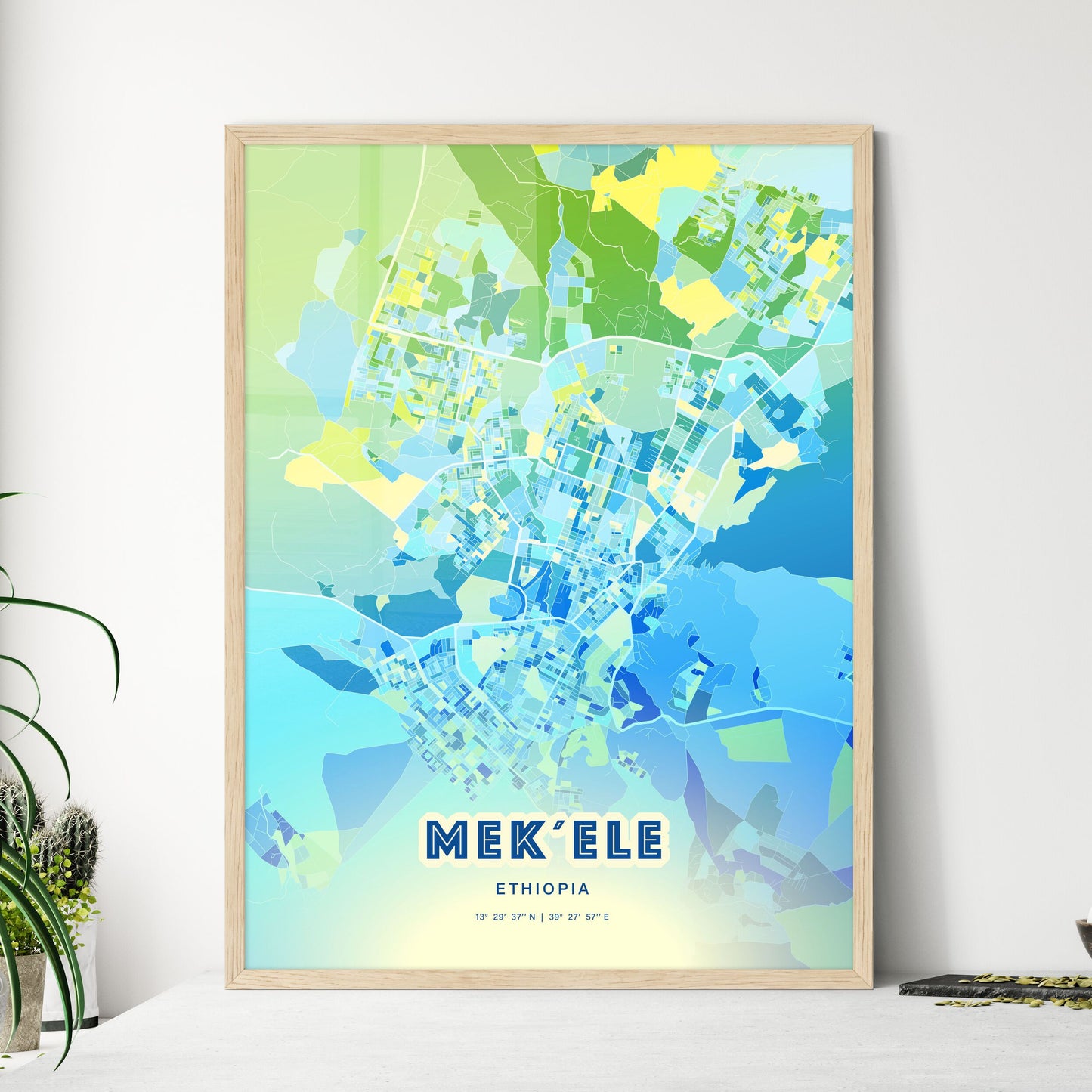 Colorful MEK´ELE ETHIOPIA Fine Art Map Cool Blue