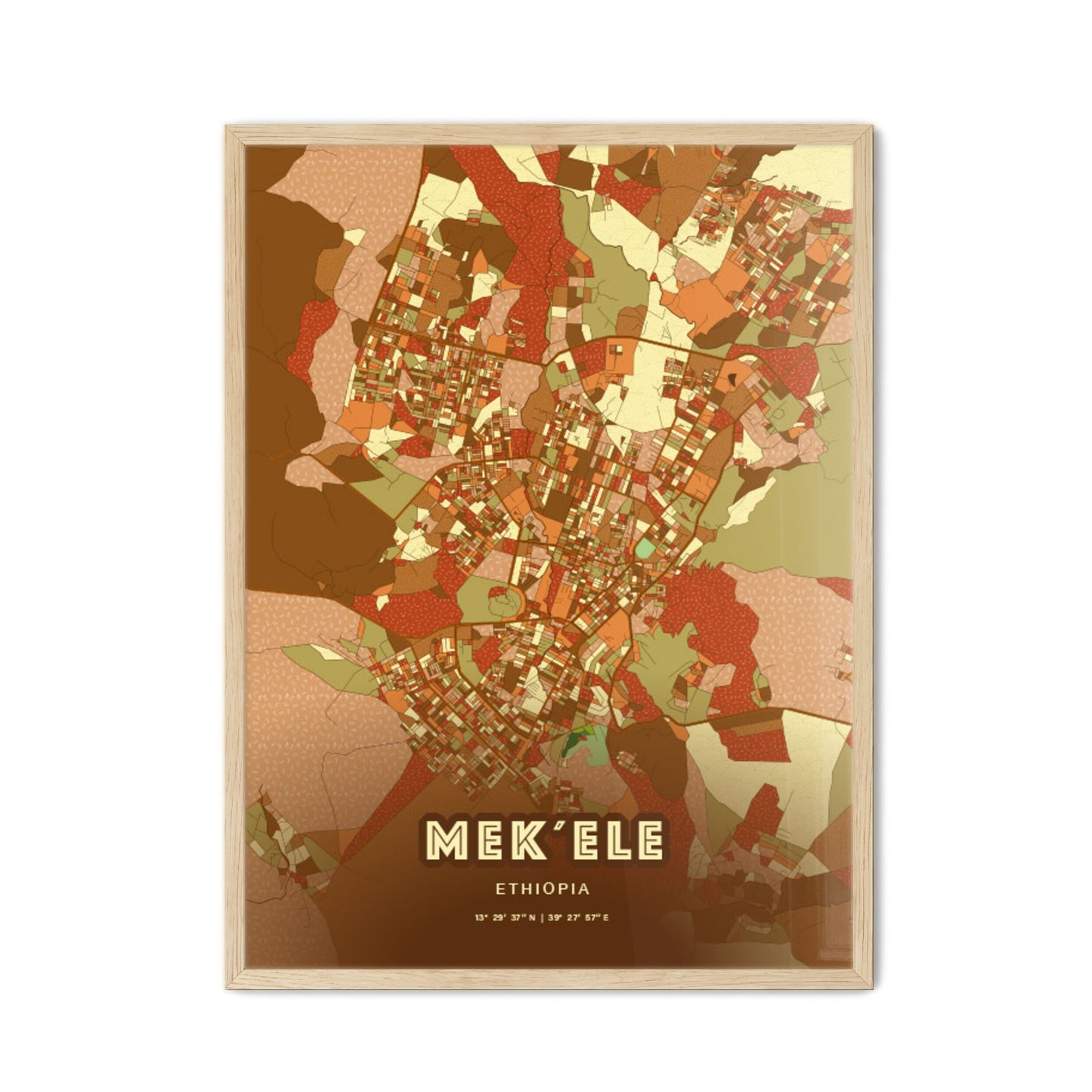 Colorful MEK´ELE ETHIOPIA Fine Art Map Farmhouse