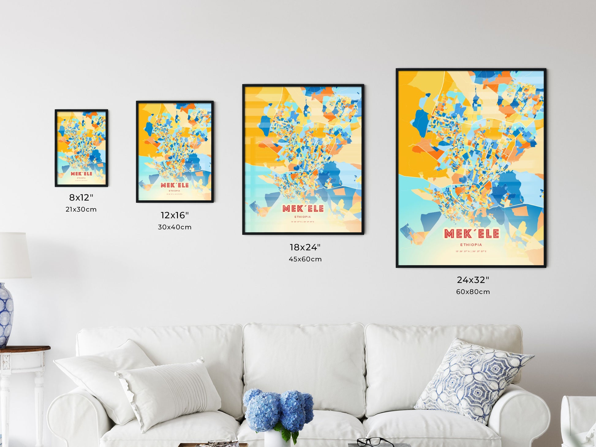 Colorful MEK´ELE ETHIOPIA Fine Art Map Blue Orange