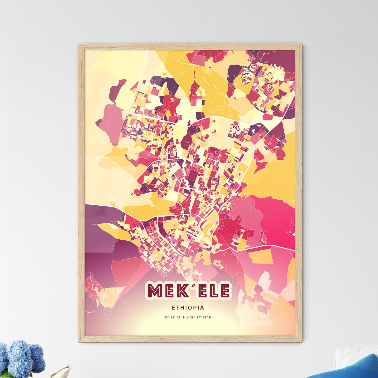 Colorful MEK´ELE ETHIOPIA Fine Art Map Hot Red