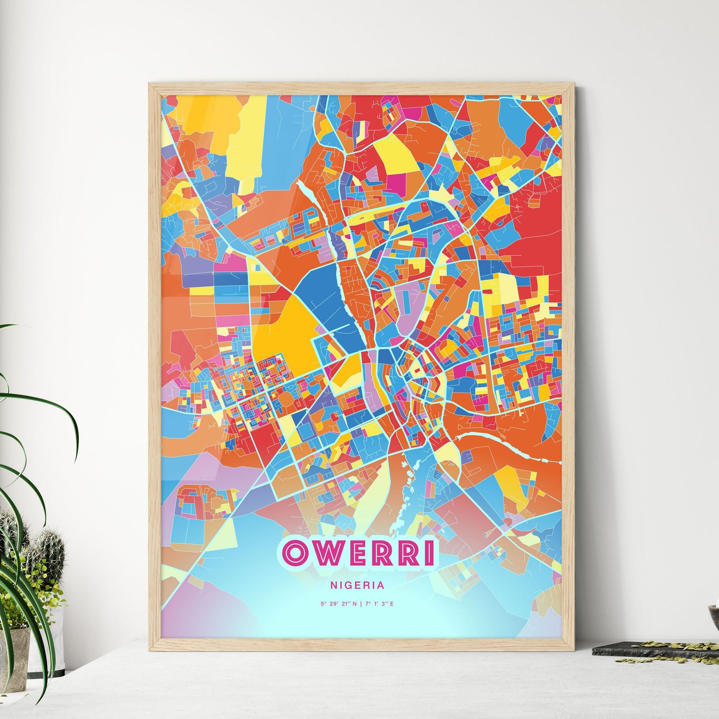 Colorful OWERRI NIGERIA Fine Art Map Crazy Colors