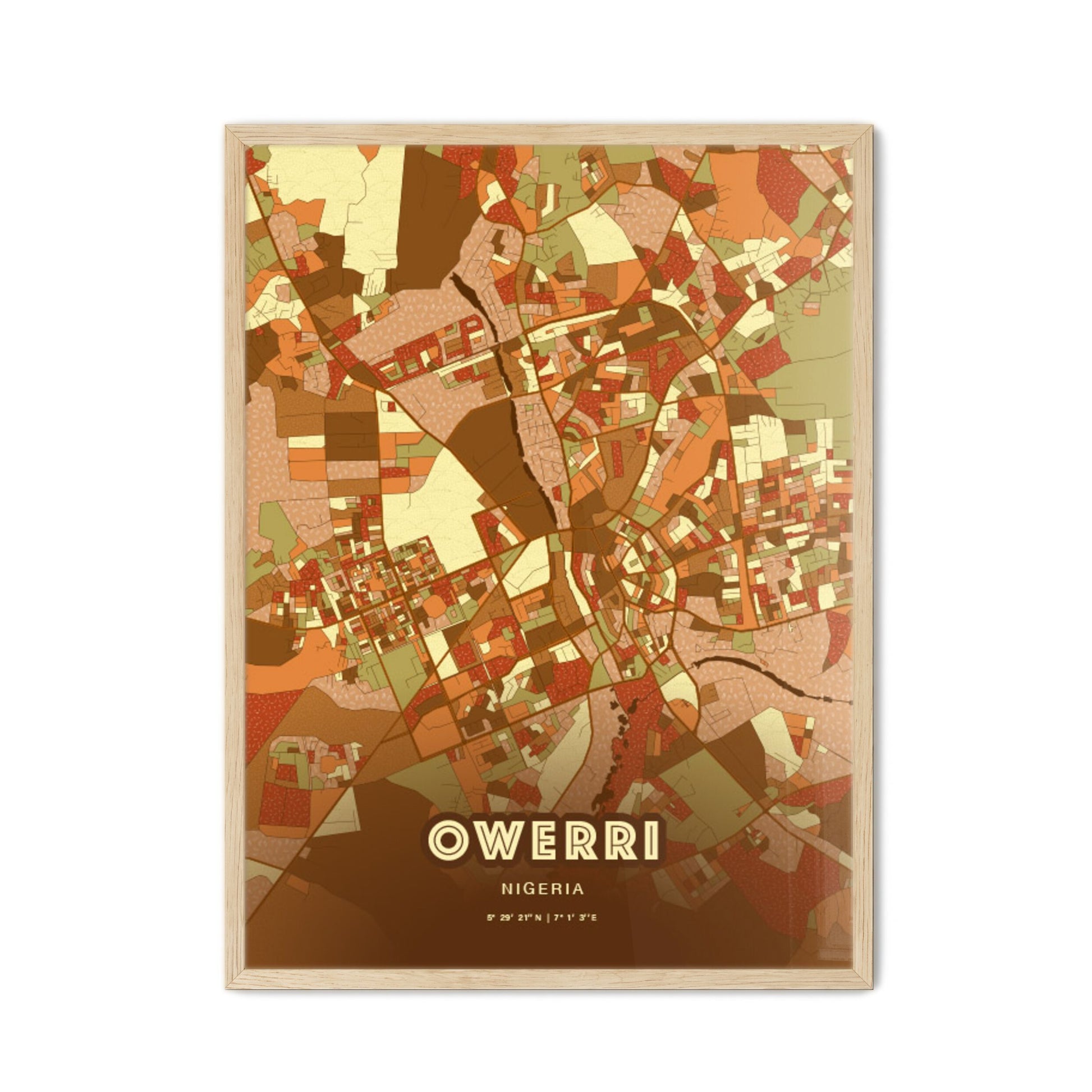 Colorful OWERRI NIGERIA Fine Art Map Farmhouse