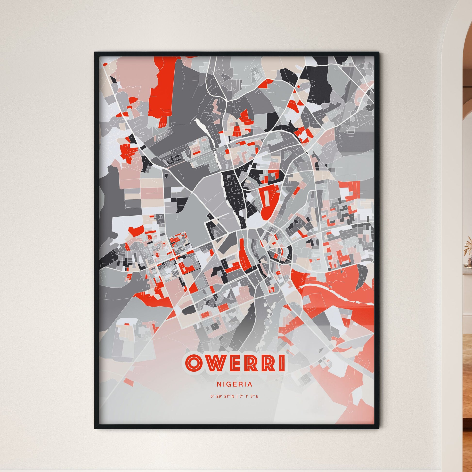 Colorful OWERRI NIGERIA Fine Art Map Modern